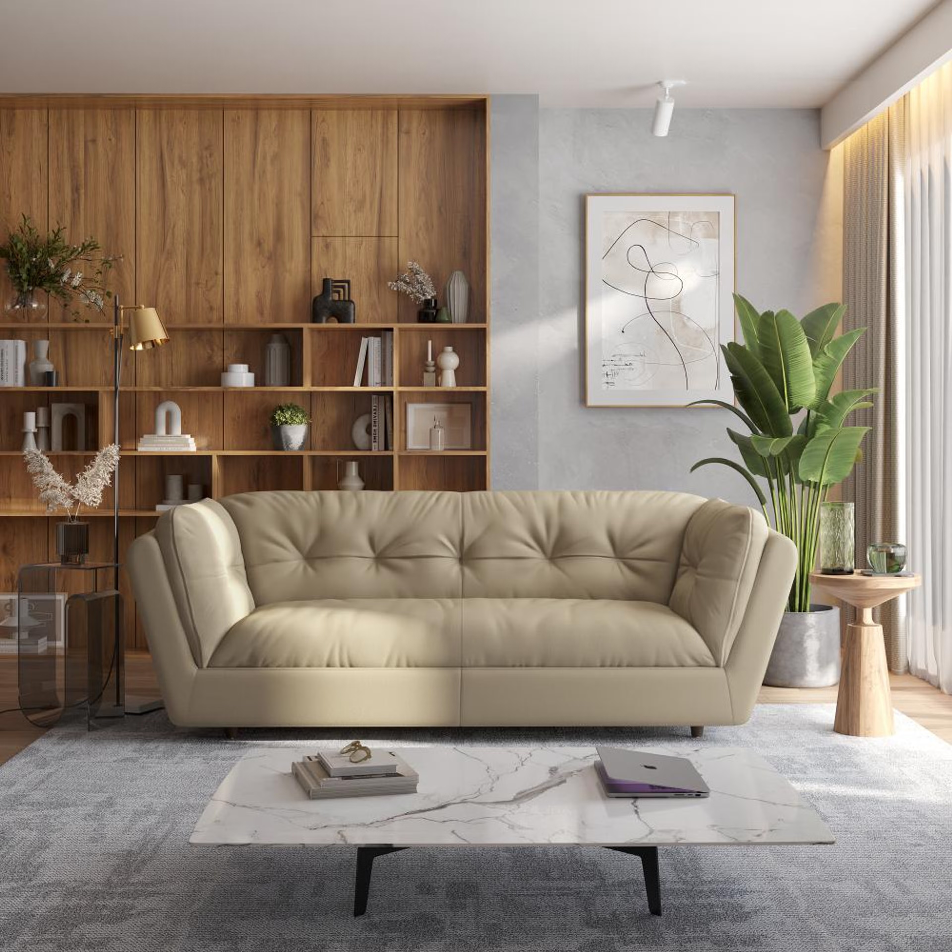 Wakefit Osuna Sofa - Three Seater Regular, Three Seater, Beige