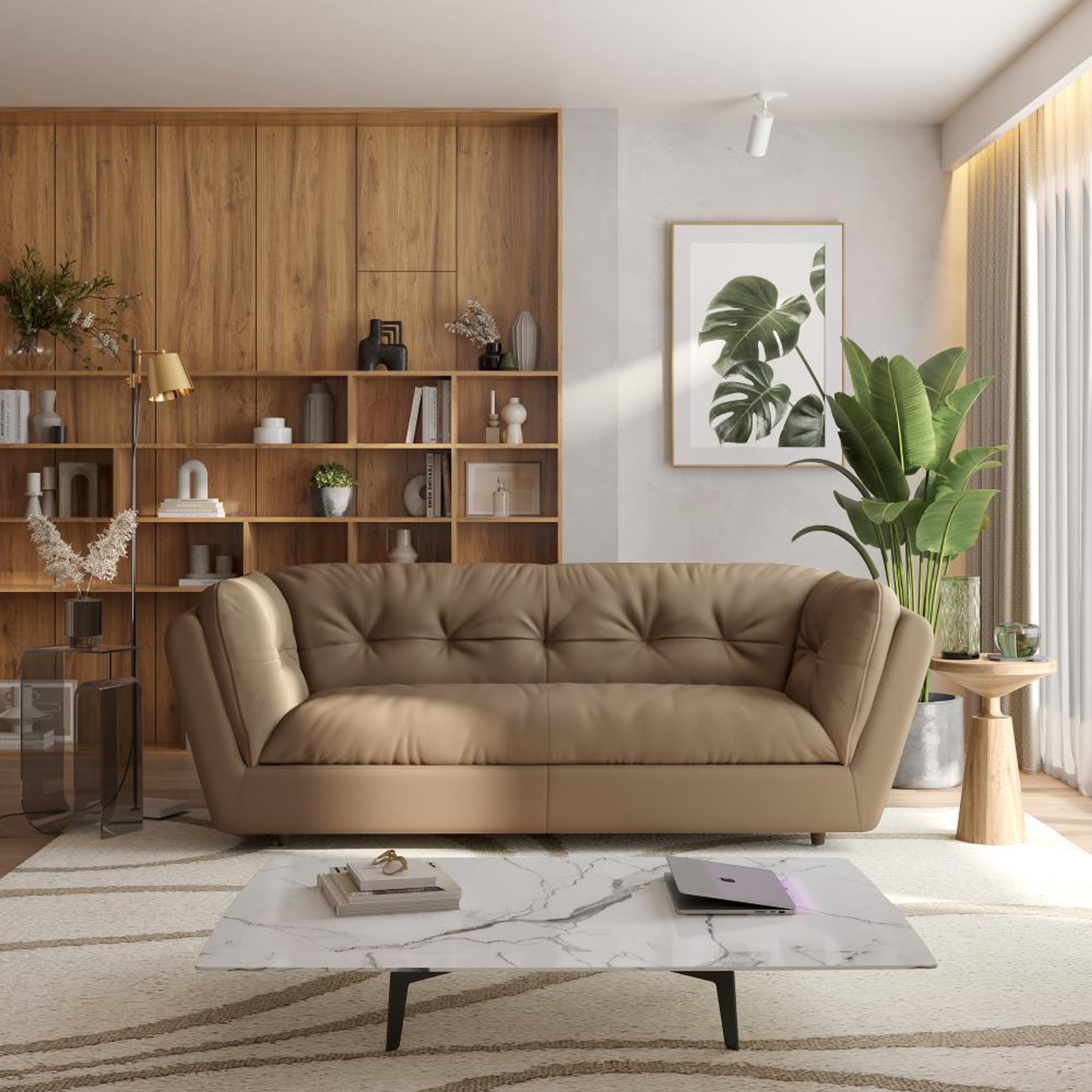 Wakefit Osuna Sofa - Three Seater Regular, Three Seater, Cappuccino