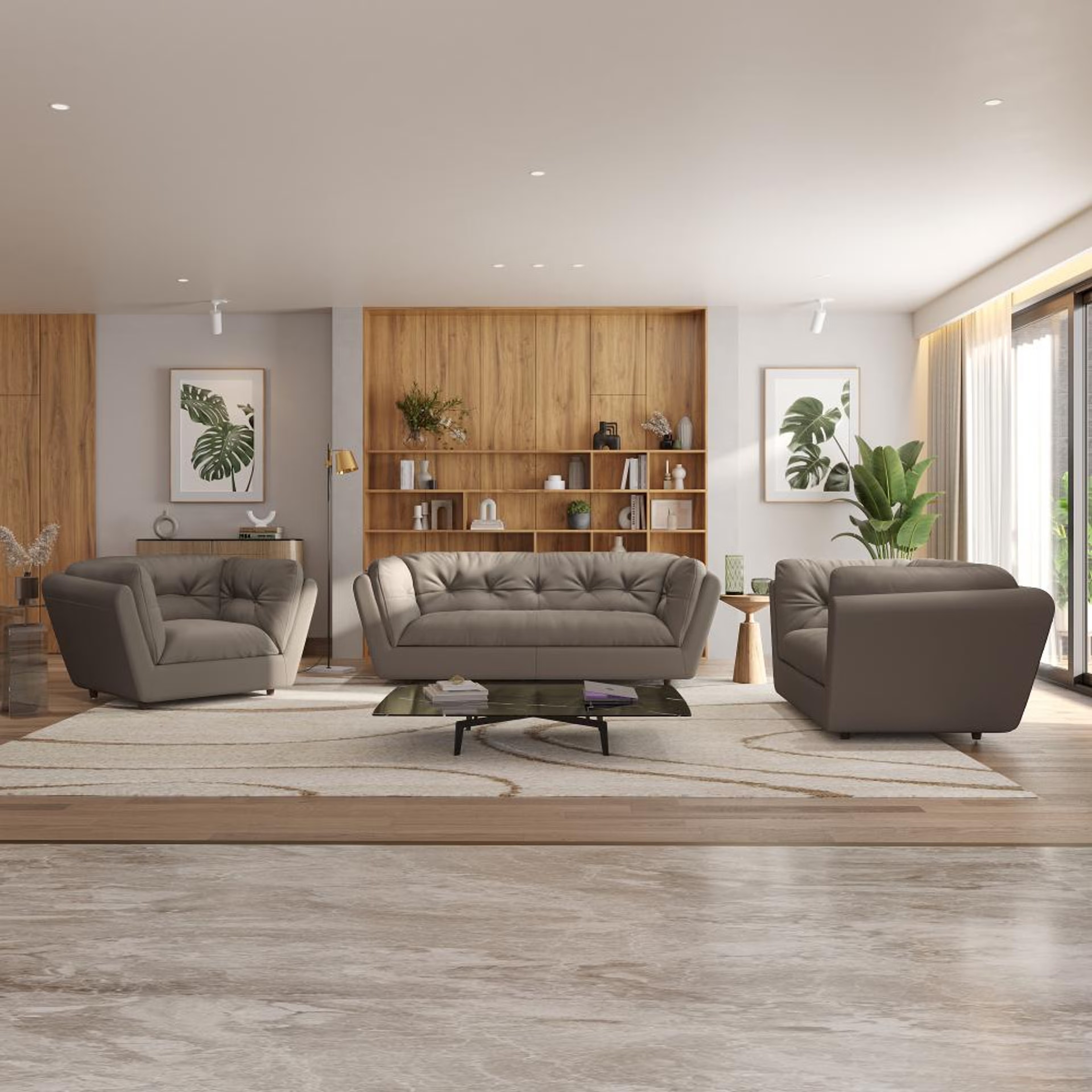 Wakefit Osuna Sofa Set (3+2+1) Seater Regular, Set (3+2+1), Grey