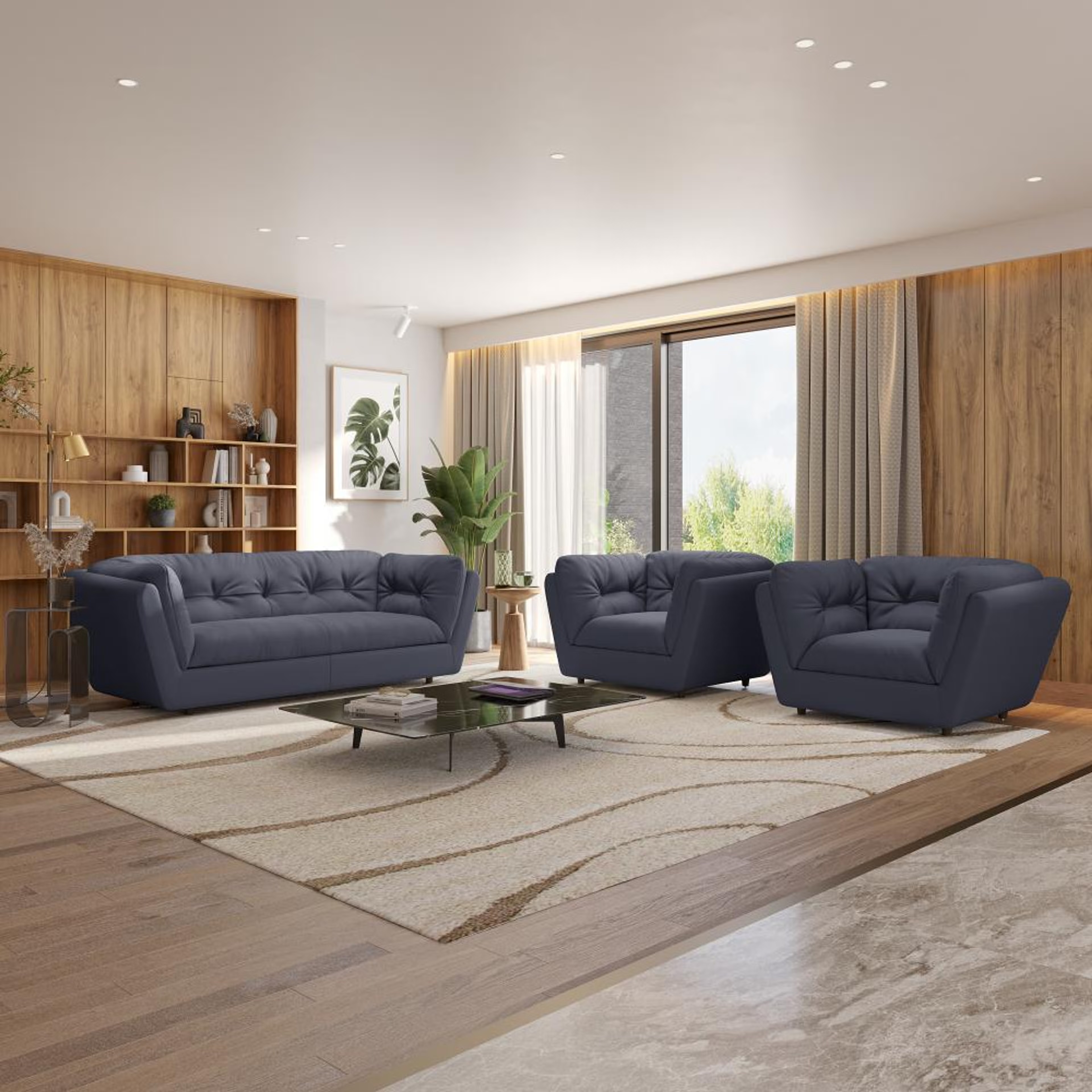 Wakefit Osuna Sofa Set (3+1+1) Seater Regular, Set (3+1+1), Blue
