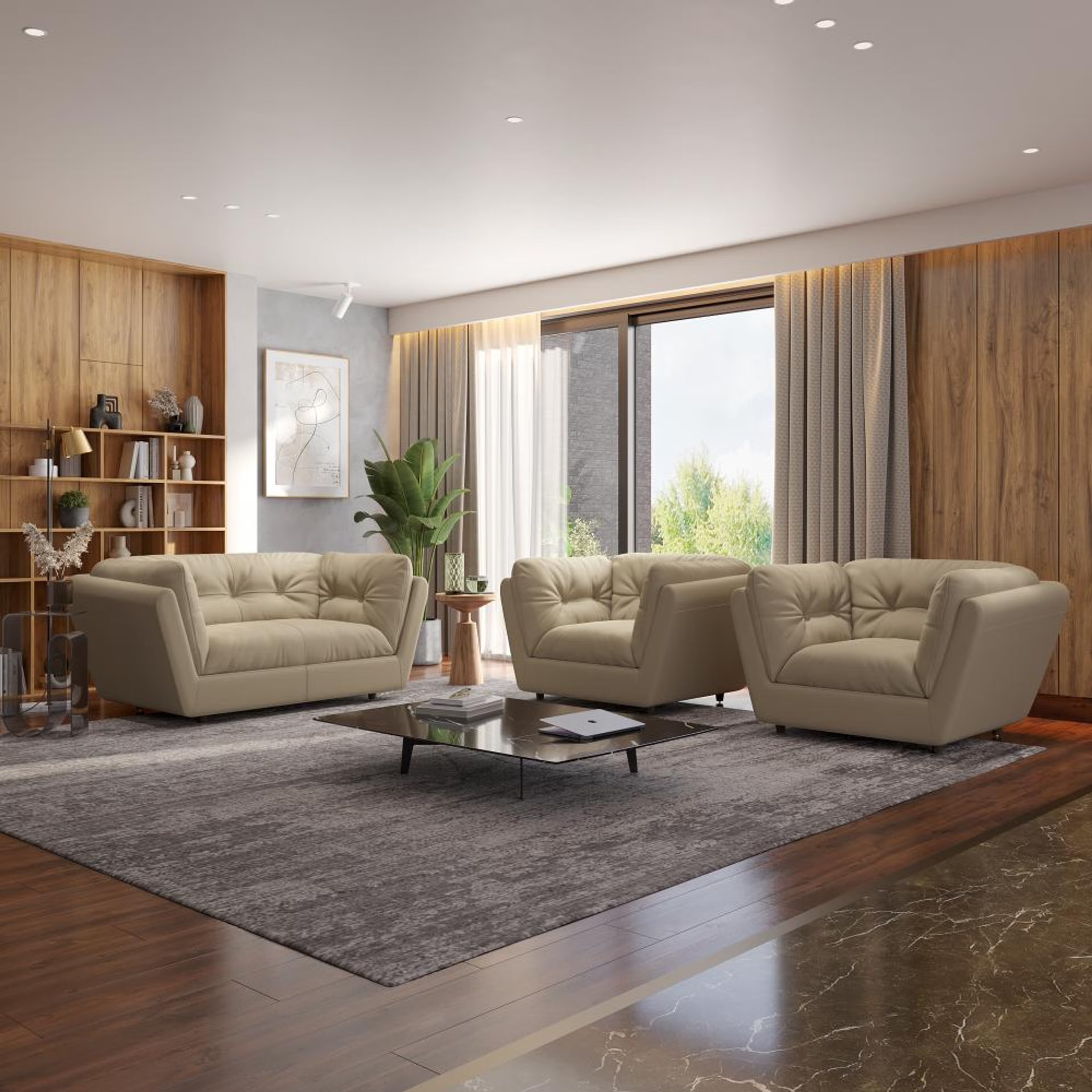 Wakefit Osuna Sofa Set (2+1+1) Seater Regular, Set (2+1+1), Beige