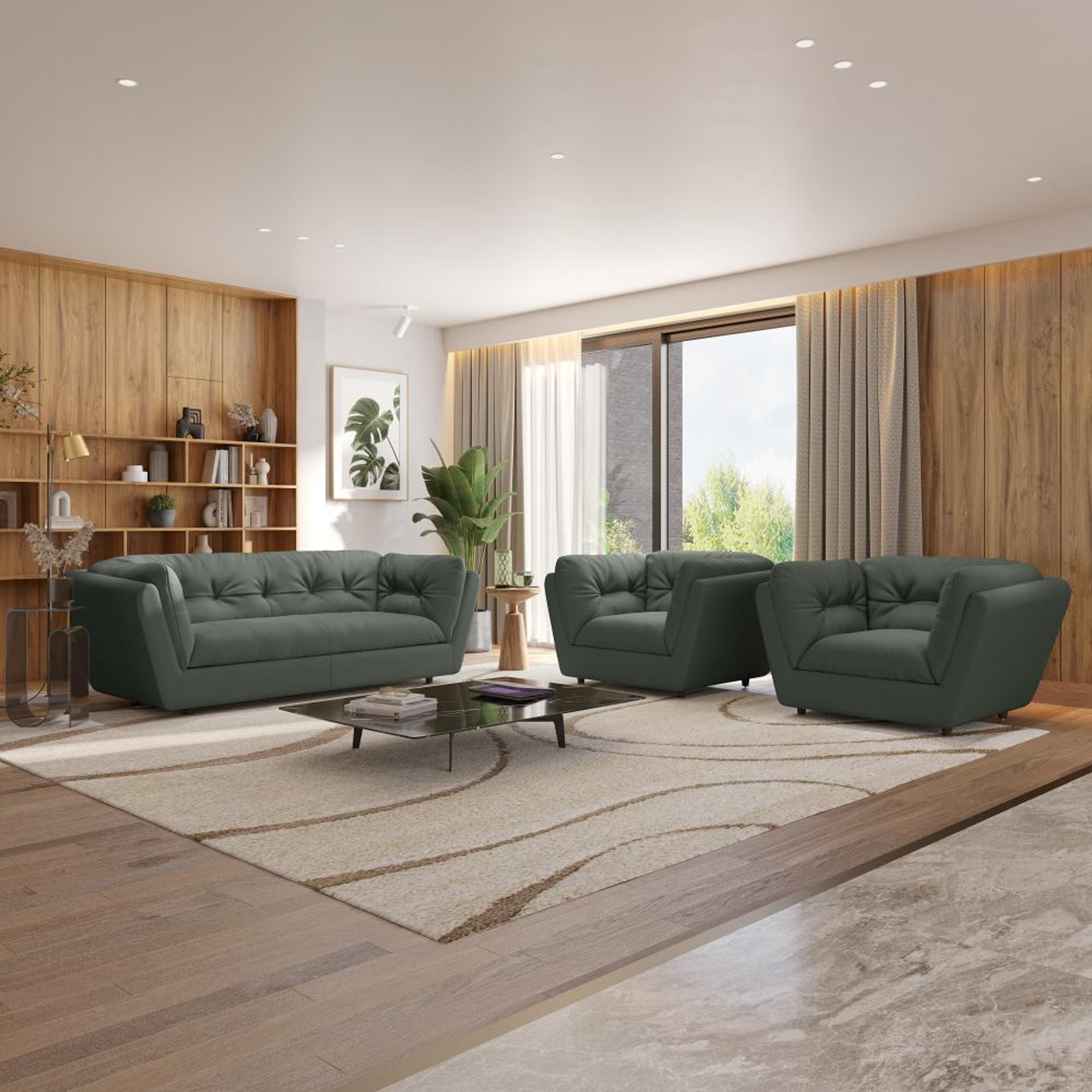 Wakefit Osuna Sofa Set (3+1+1) Seater Regular, Set (3+1+1), Forest Green