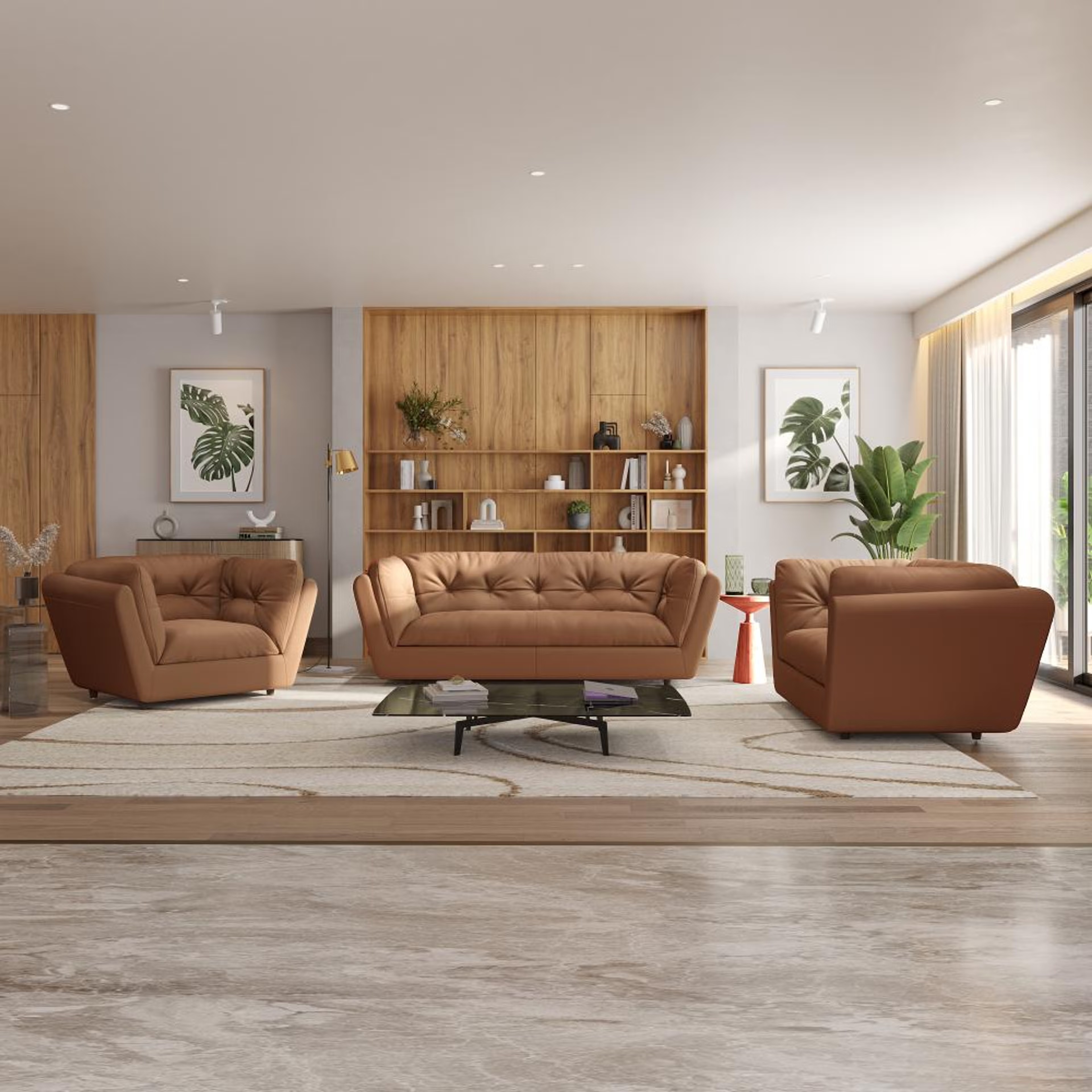 Wakefit Osuna Sofa Set (3+2+1) Seater Regular, Set (3+2+1), Brown