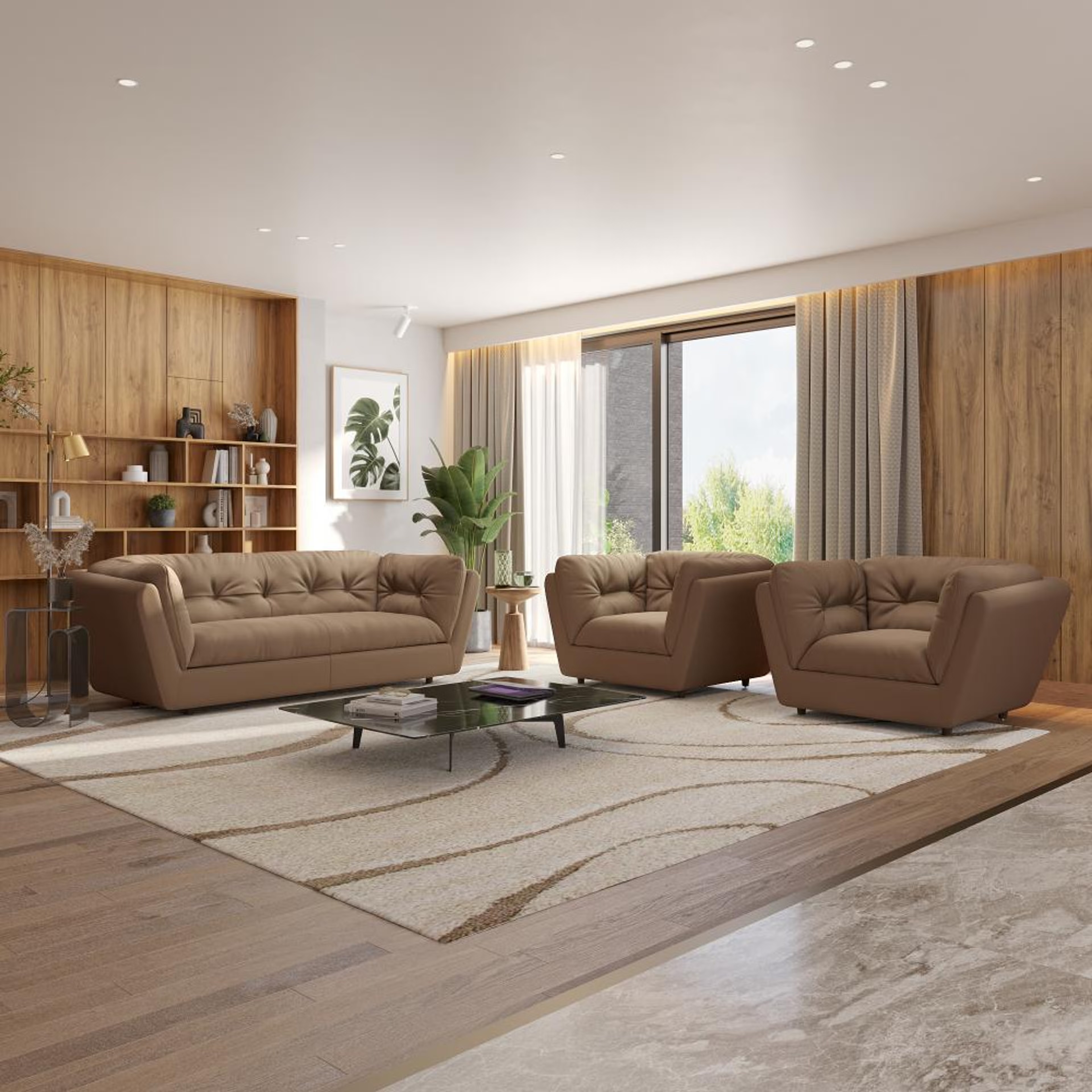 Wakefit Osuna Sofa Set (3+1+1) Seater Regular, Set (3+1+1), Cappuccino
