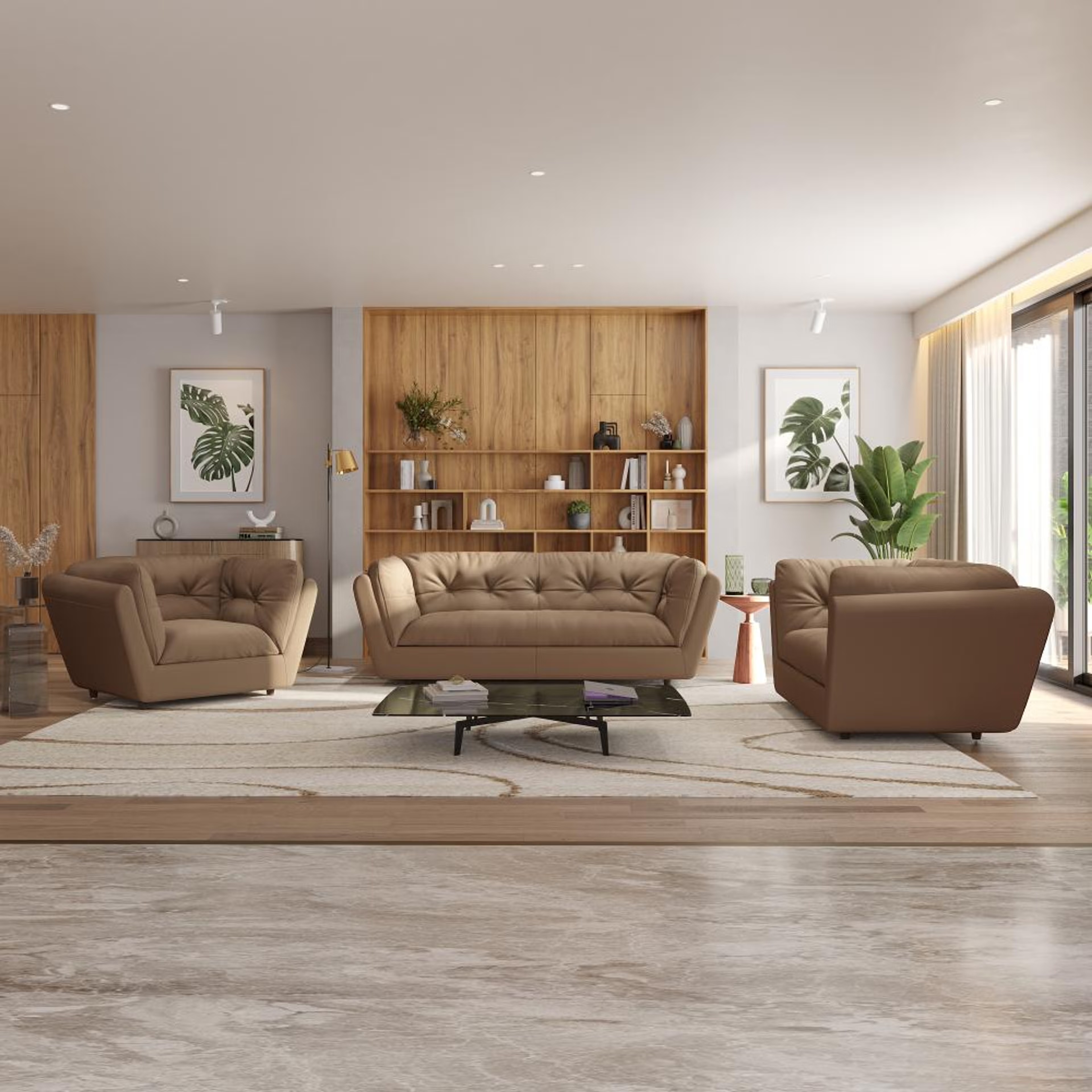 Wakefit Osuna Sofa Set (3+2+1) Seater Regular, Set (3+2+1), Cappuccino