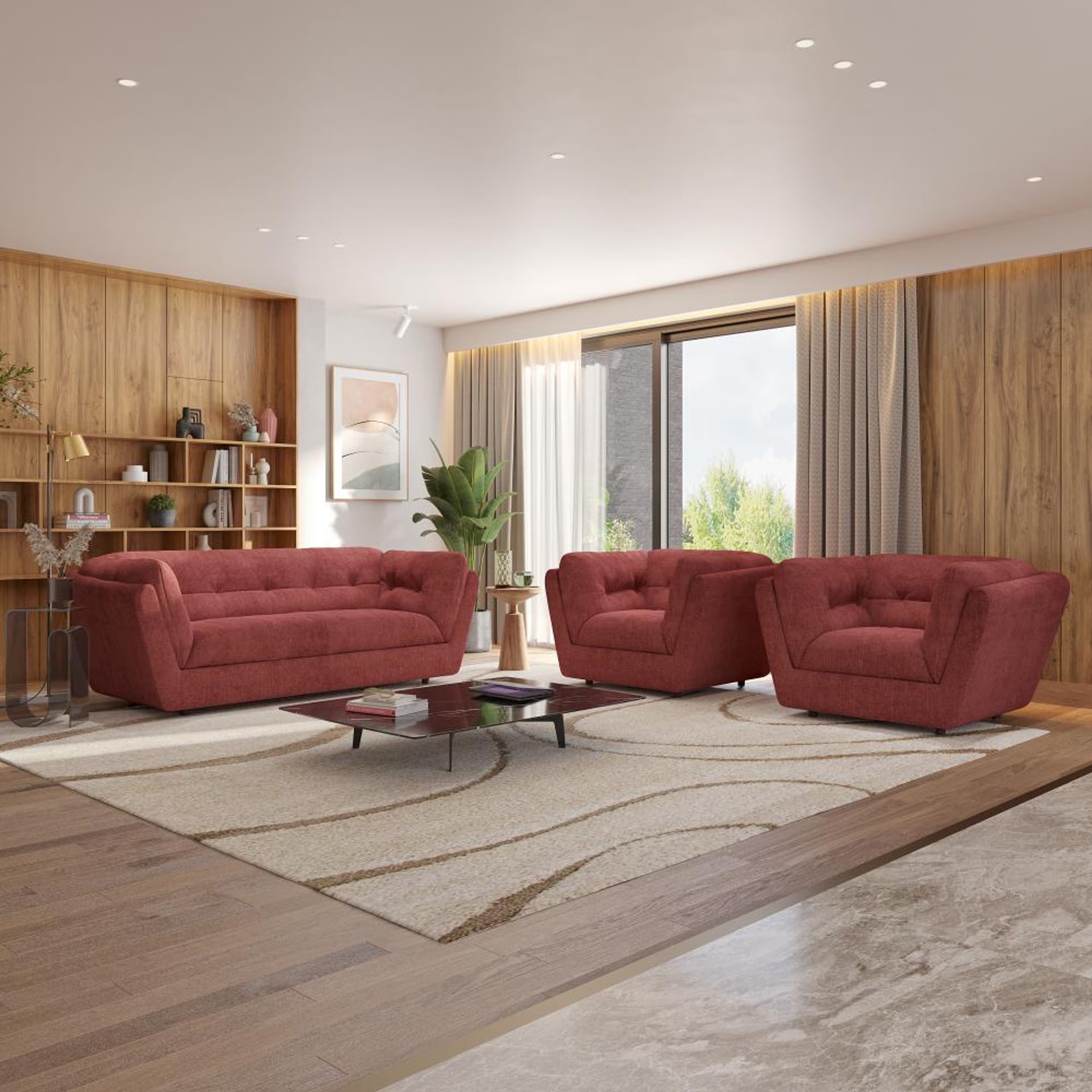 Home 41 Wakefit Osuna Sofa Set (3+1+1) Seater Regular, Set (3+1+1), Maroon