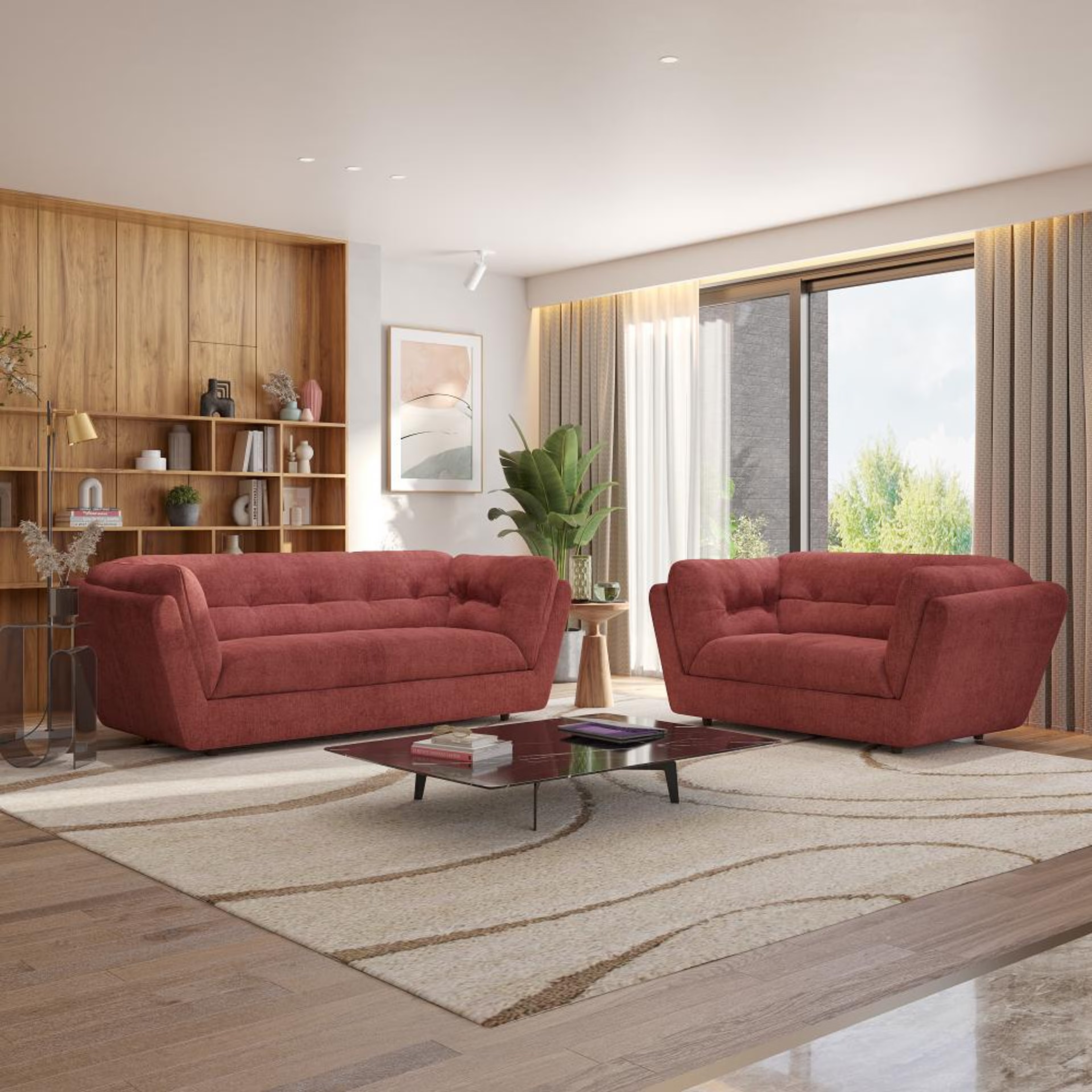 Wakefit Osuna Sofa Set (3+2) Seater Regular, Set (3+2), Maroon