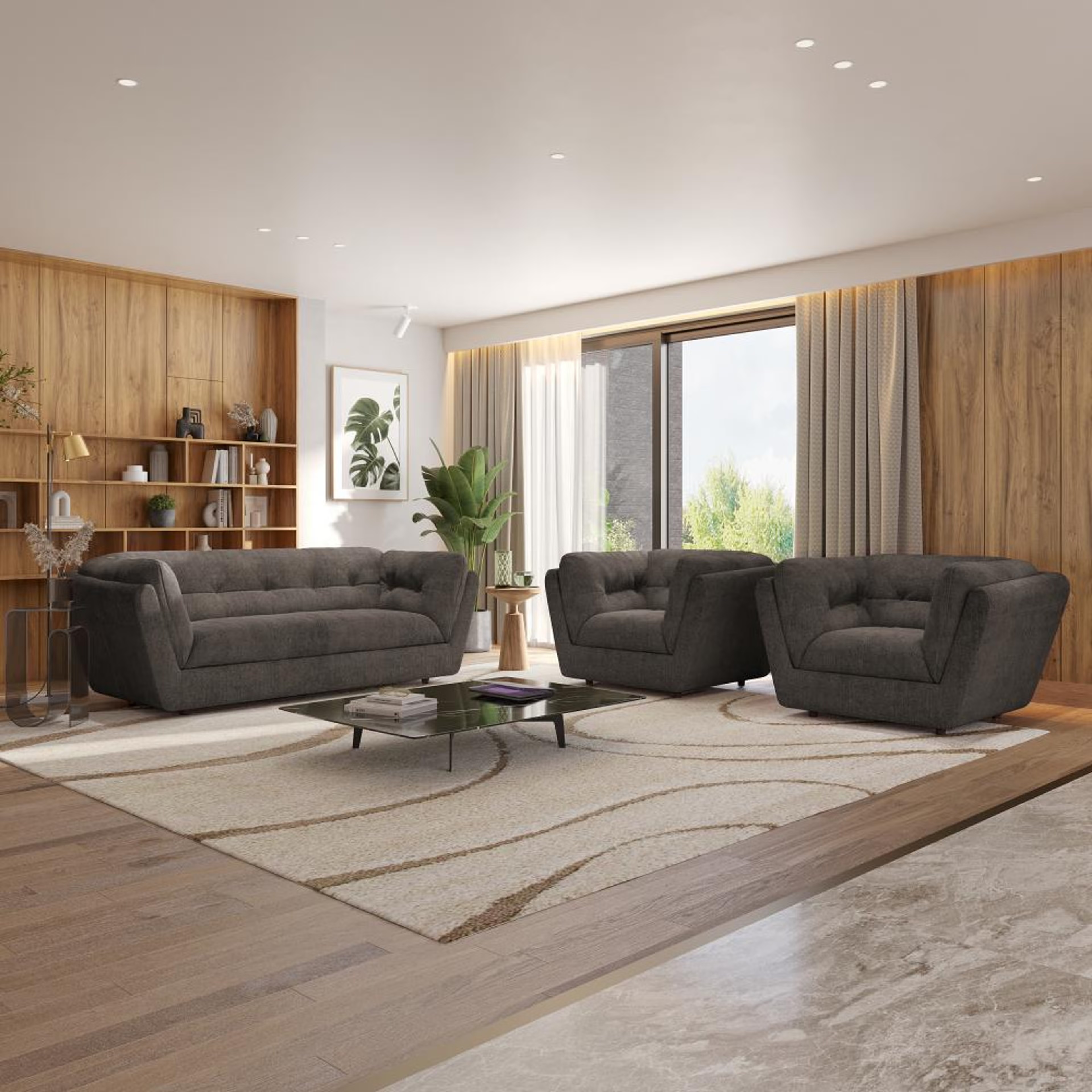Wakefit Osuna Sofa Set (3+1+1) Seater Regular, Set (3+1+1), Grey