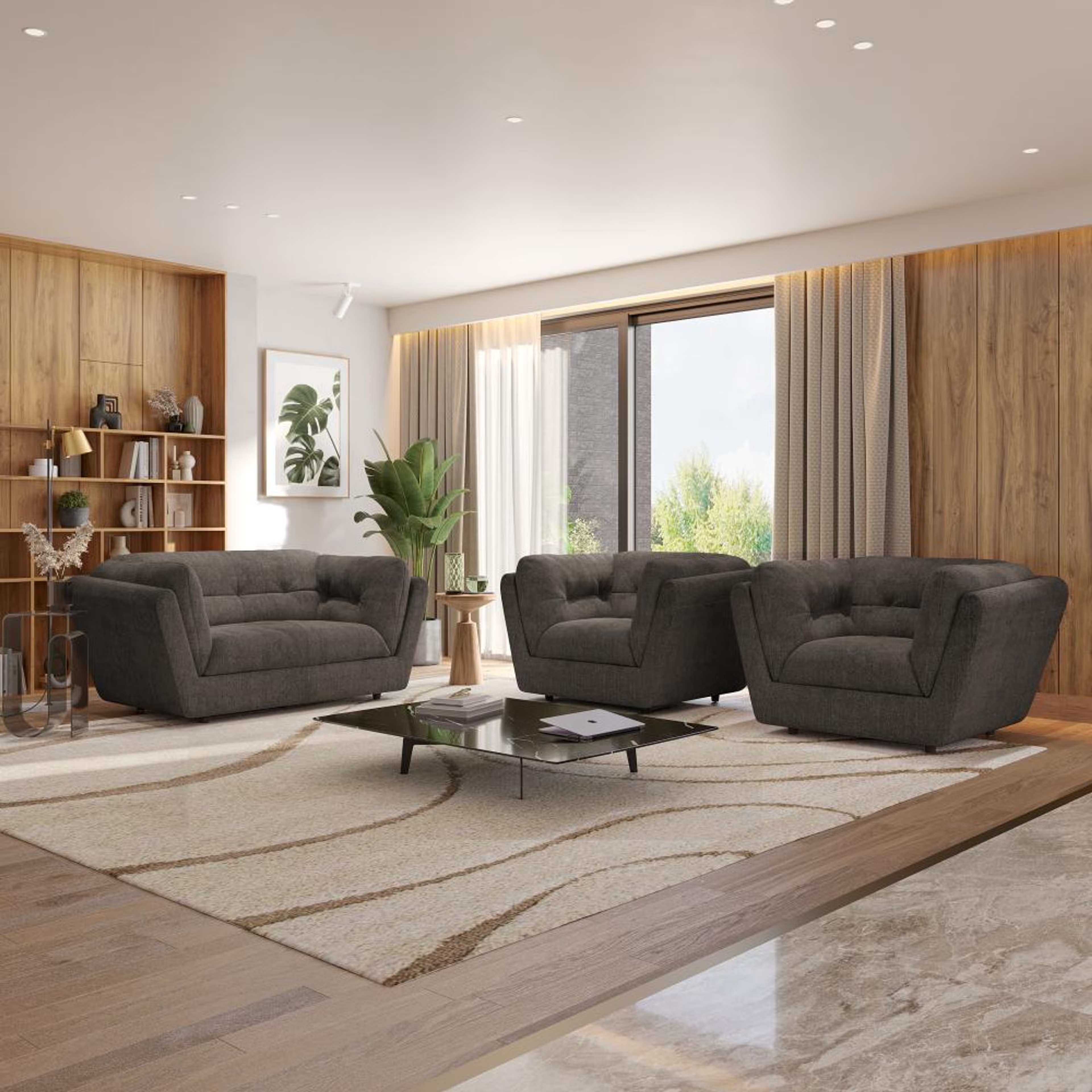 Wakefit Osuna Sofa Set (2+1+1) Seater Regular, Set (2+1+1), Grey