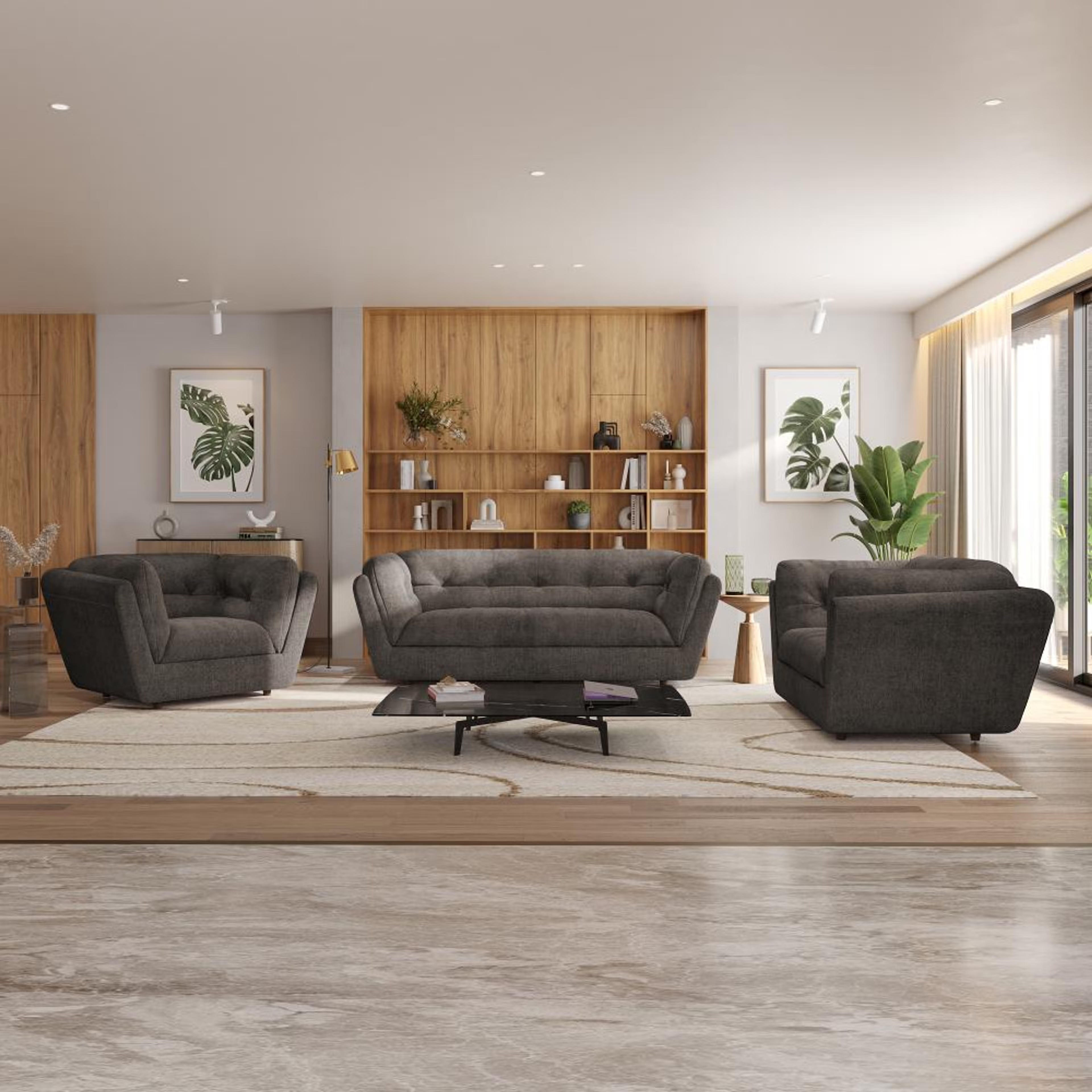 Wakefit Osuna Sofa Set (3+2+1) Seater Regular, Set (3+2+1), Grey