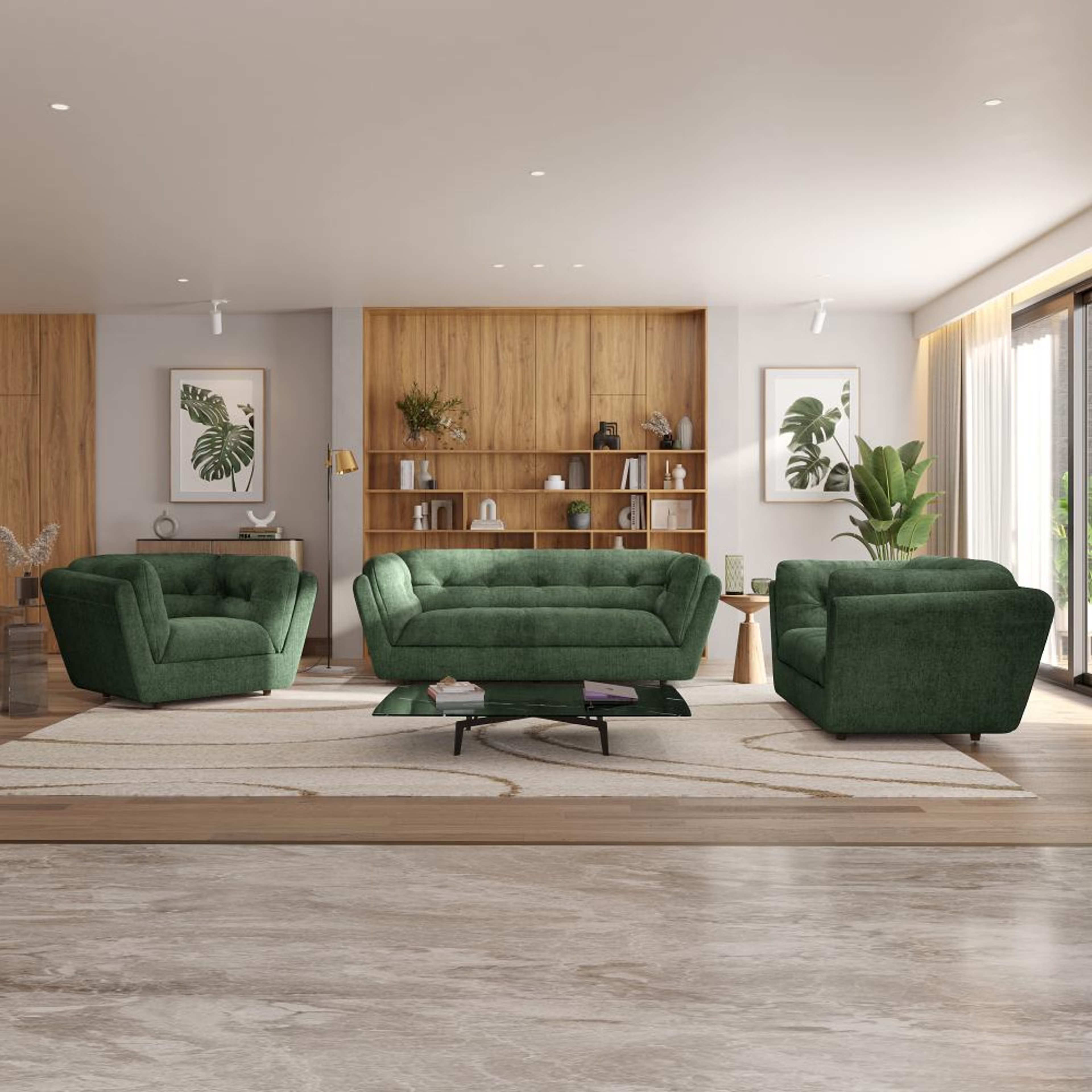 Wakefit Osuna Sofa Set (3+2+1) Seater Regular, Set (3+2+1), Green