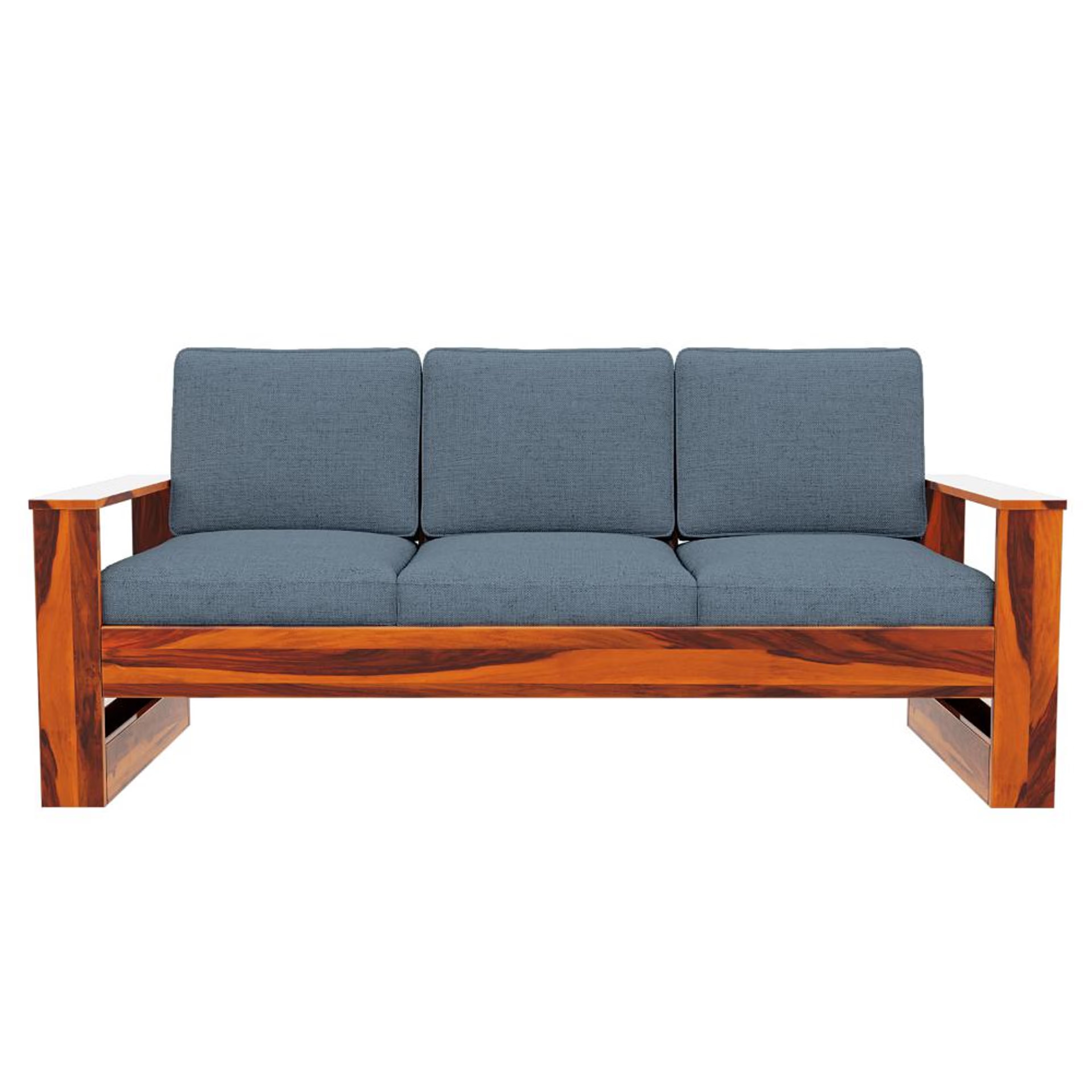 Home 44 Wakefit Bahamas Sheesham Wood Sofa - Three Seater Regular, 3 Seater, Omega Blue