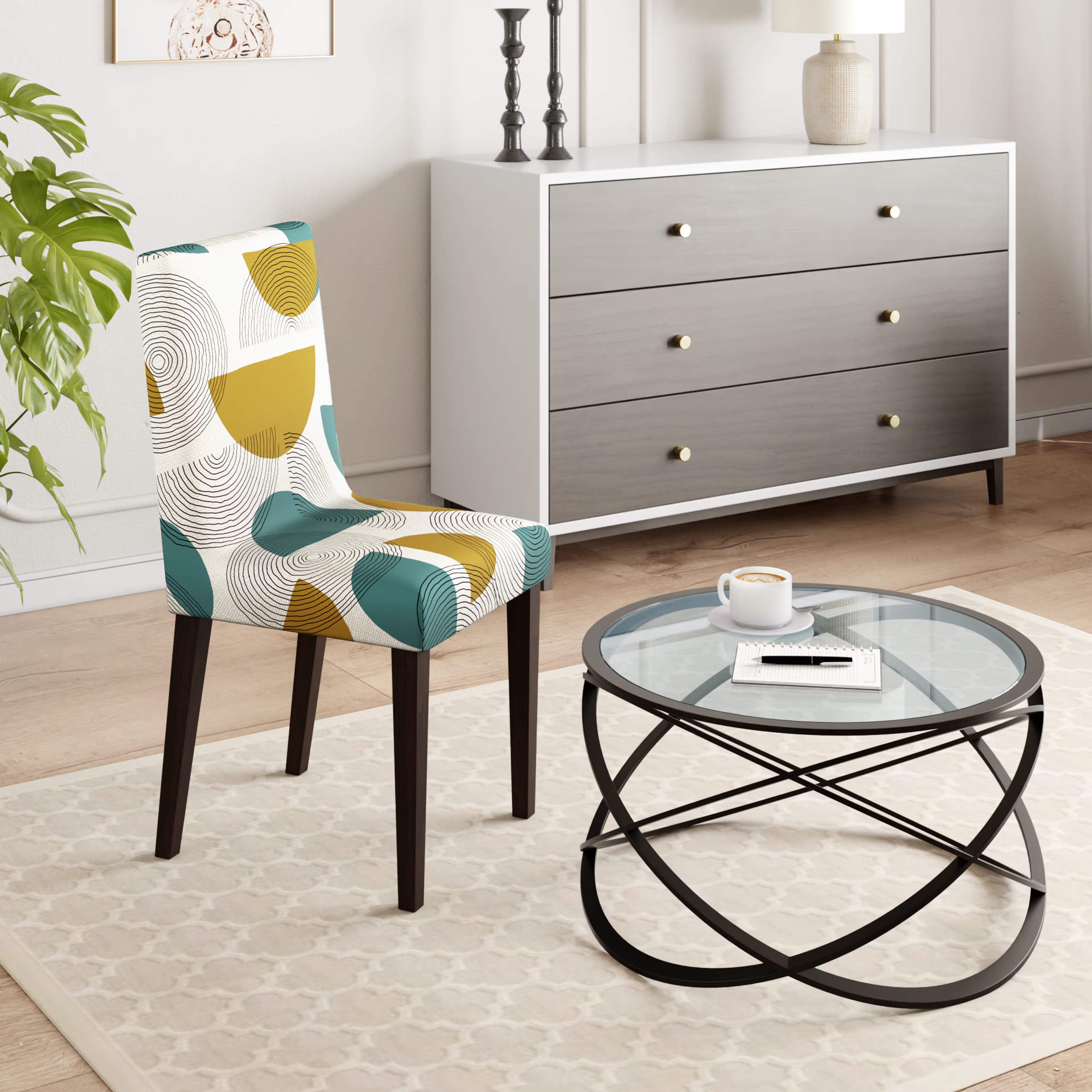 Printed Chair Cover | Elastic Stretchable Dining table Chair Cover 1 seater | Removable & Washable Slip Cover | Chair Seat Protector&nbsp;|&nbsp;Pinaki | Set of 1 Set Of 1, Pinaki