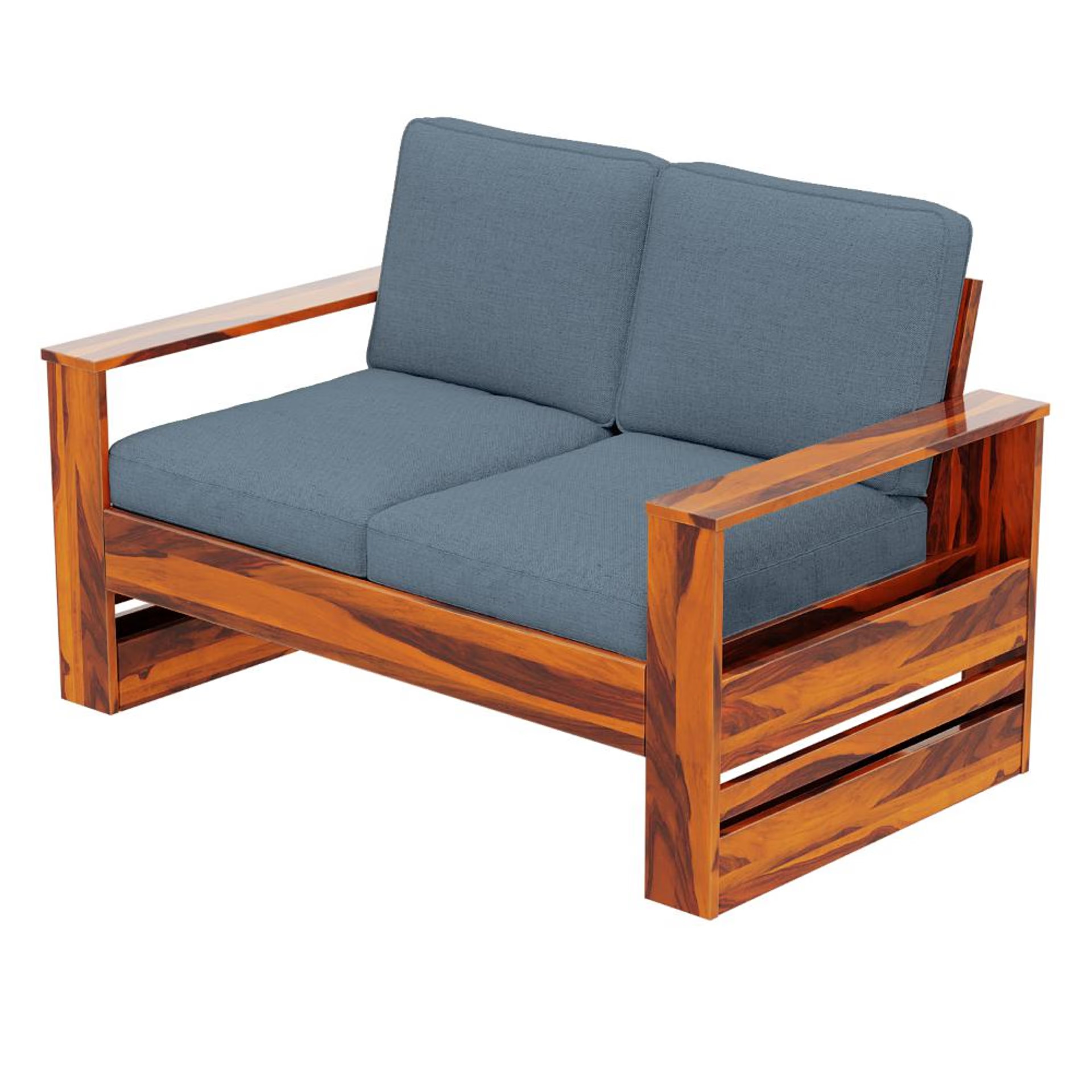 Home 35 Wakefit Bahamas Sheesham Wood Sofa - Two Seater Regular, 2 Seater, Omega Blue
