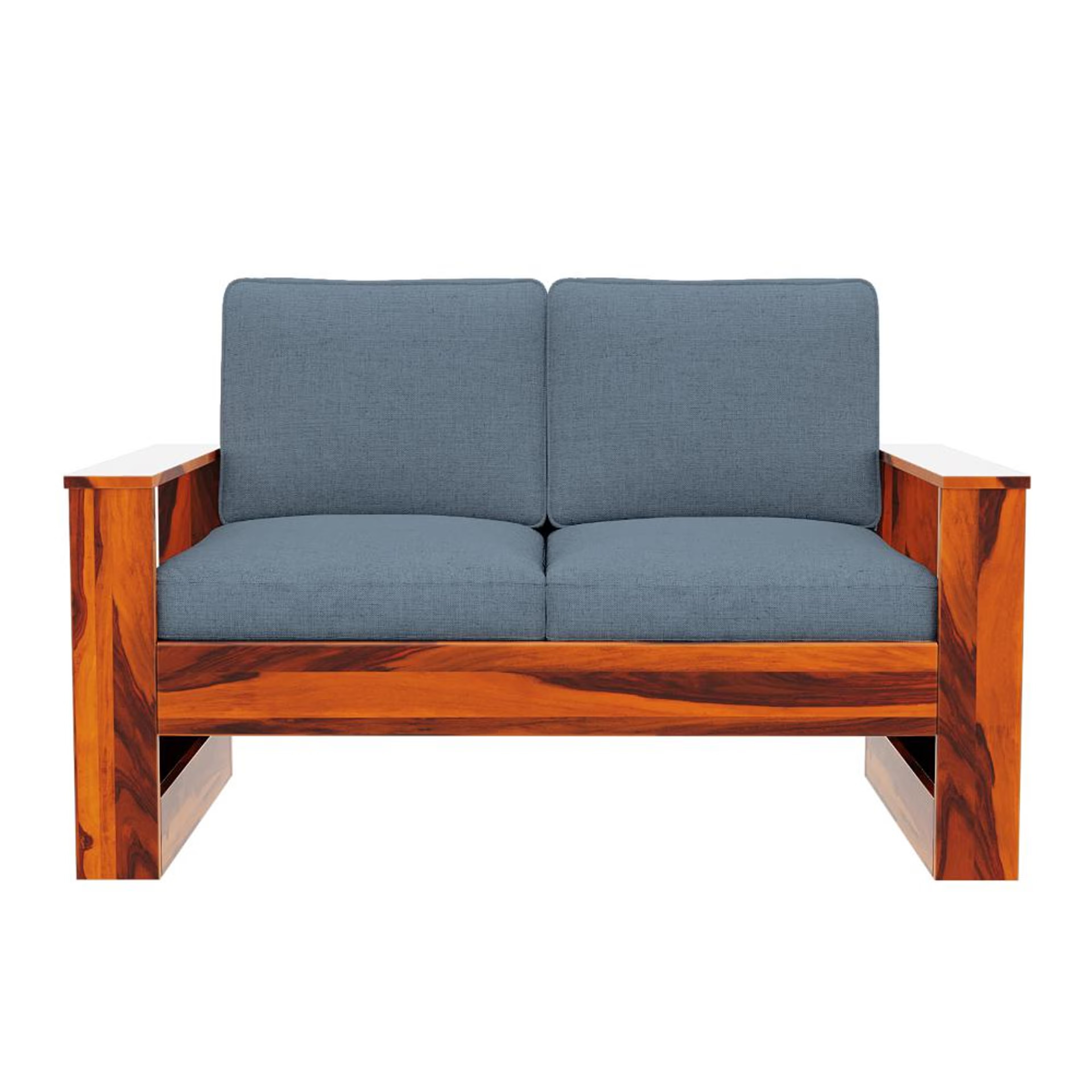 Home 36 Wakefit Bahamas Sheesham Wood Sofa - Two Seater Regular, 2 Seater, Omega Blue