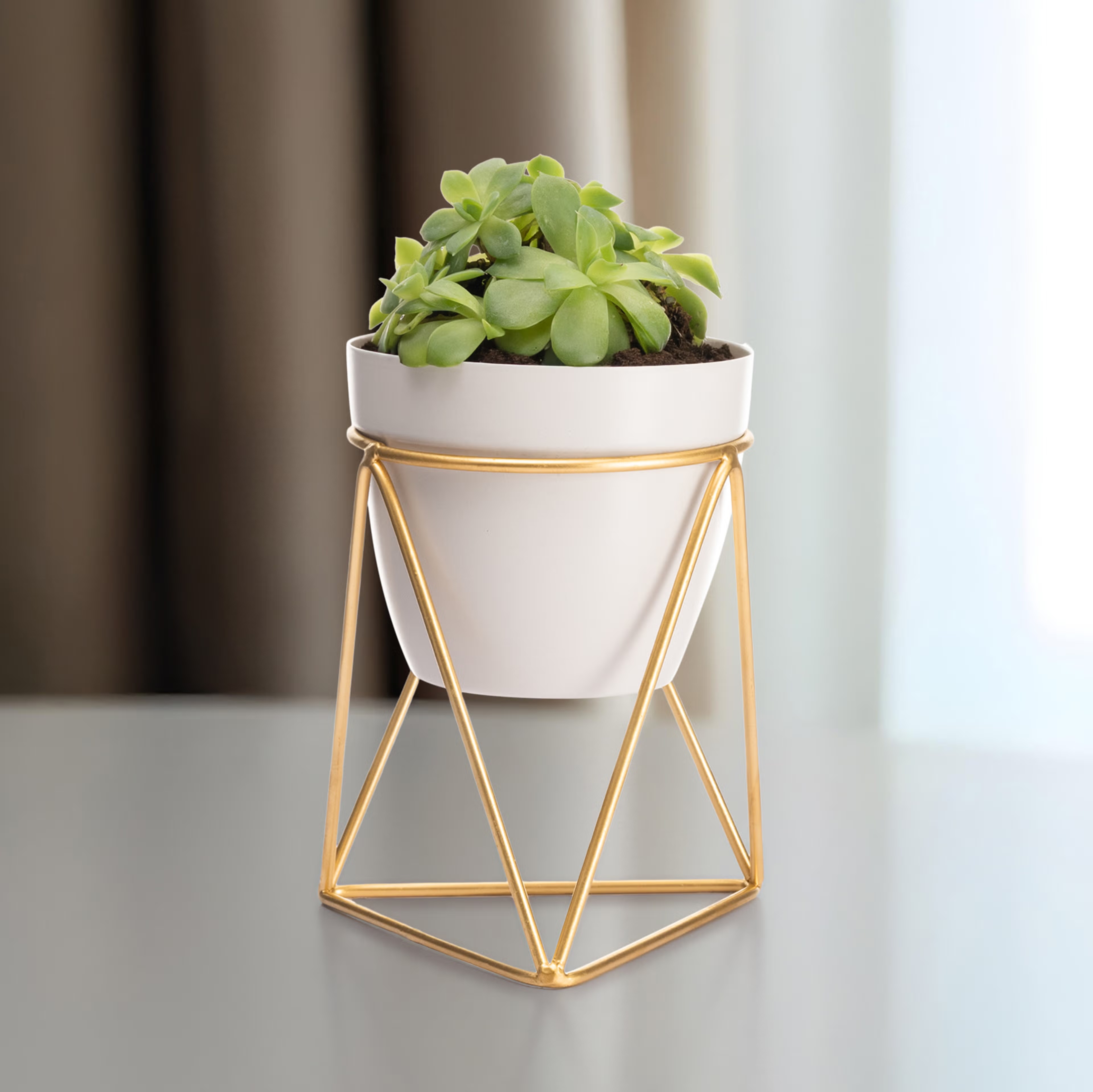 Table Top Metal Flower Pot | Indoor Planter With Stand | Pearl White | Claymore Metal, White, Set of 1