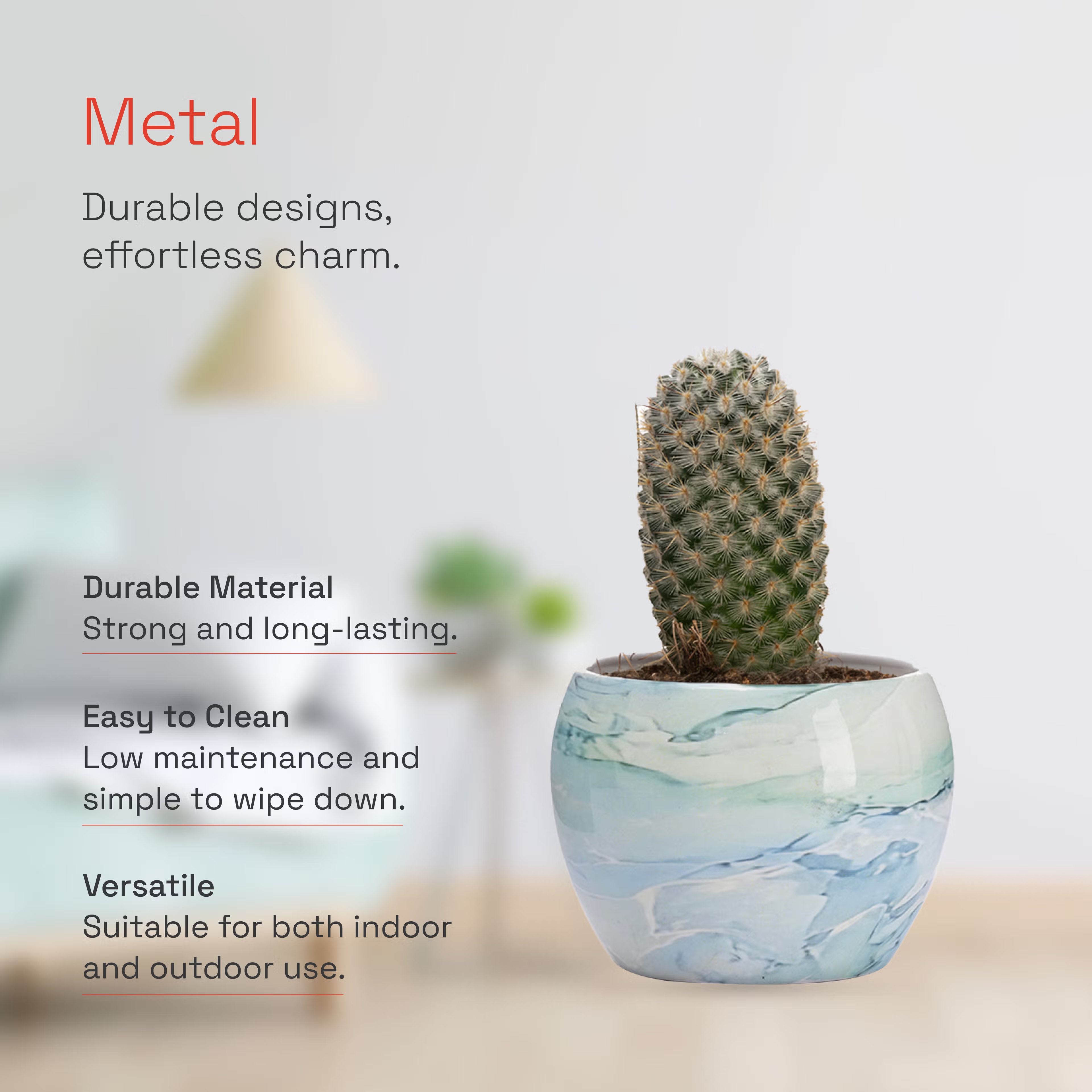 Table Top Metal Flower Pot | Elegant Indoor Planter | Marble Finish | Seedling Metal, Light Blue, Set of 1 3 Table Top Metal Flower Pot | Elegant Indoor Planter | Marble Finish | Seedling Metal, Light Blue, Set of 1