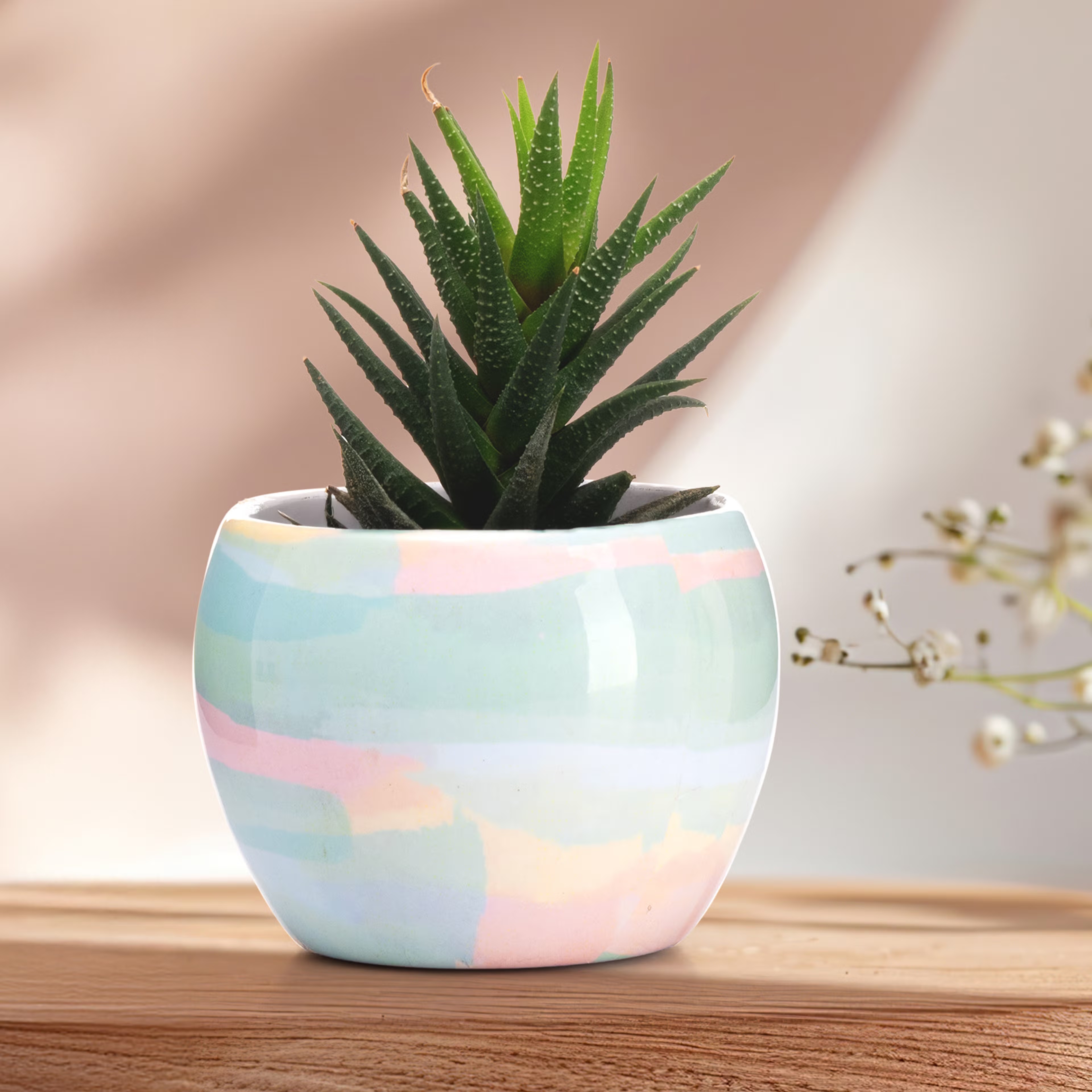 Table Top Metal Flower Pot | Elegant Indoor Planter | Blue & Pink | Seedling Metal, Blue & Pink, Set of 1