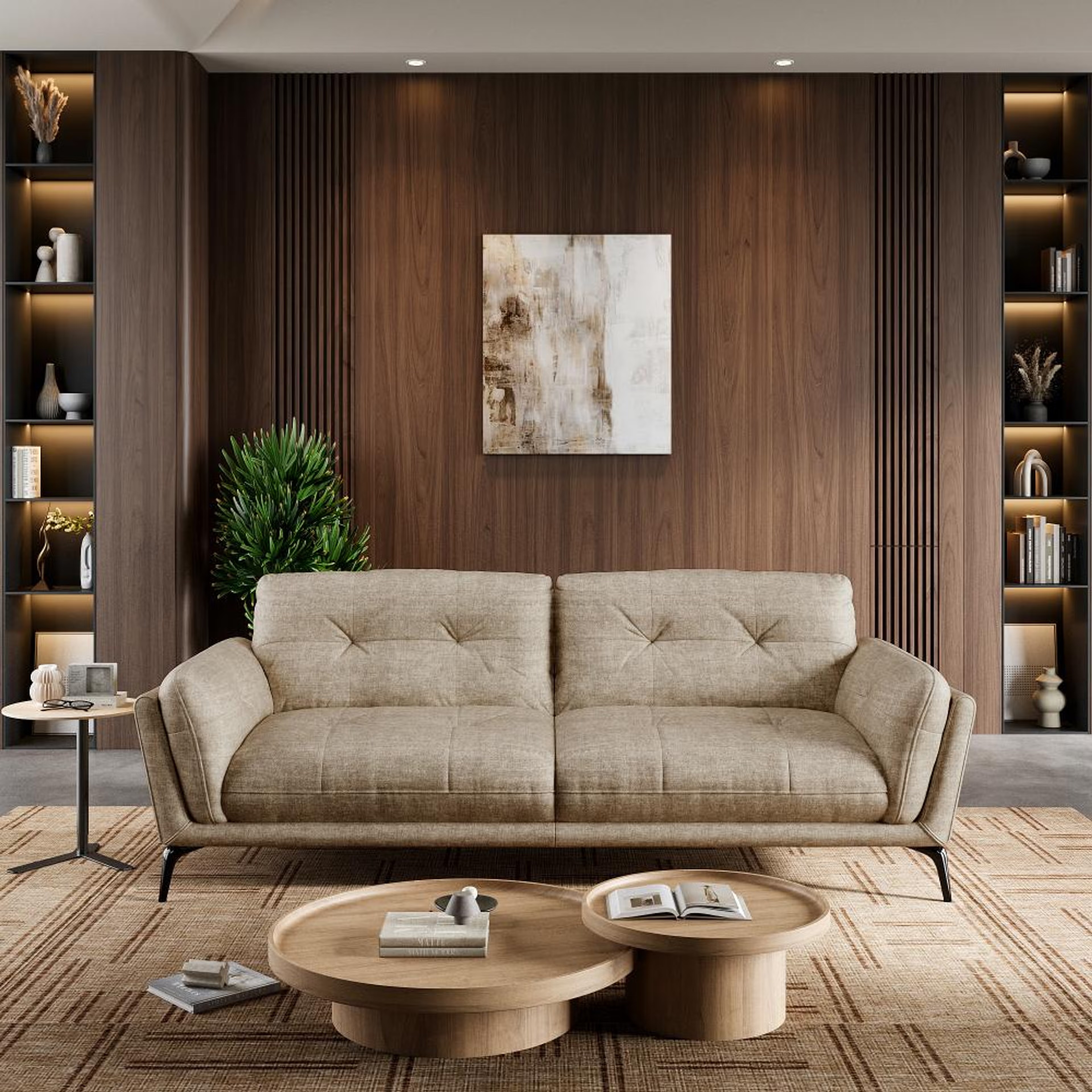 Wakefit Lille Sofa - Three Seater Regular, Three Seater, Taupe