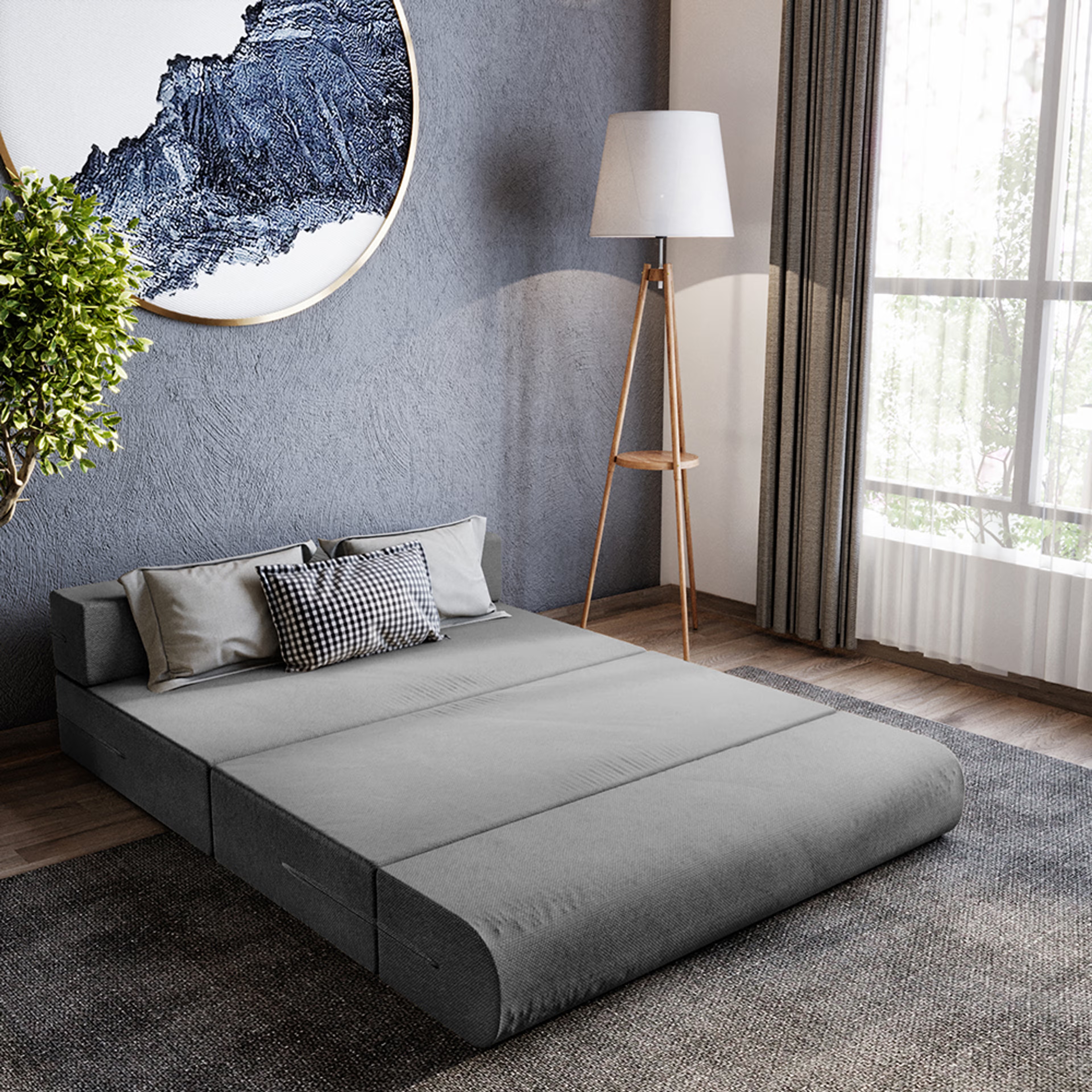 Wakefit Flipper Sofa cum Bed - Two Seater, Omega Grey Regular, 7.5 Thickness, Two Seater, Omega Grey