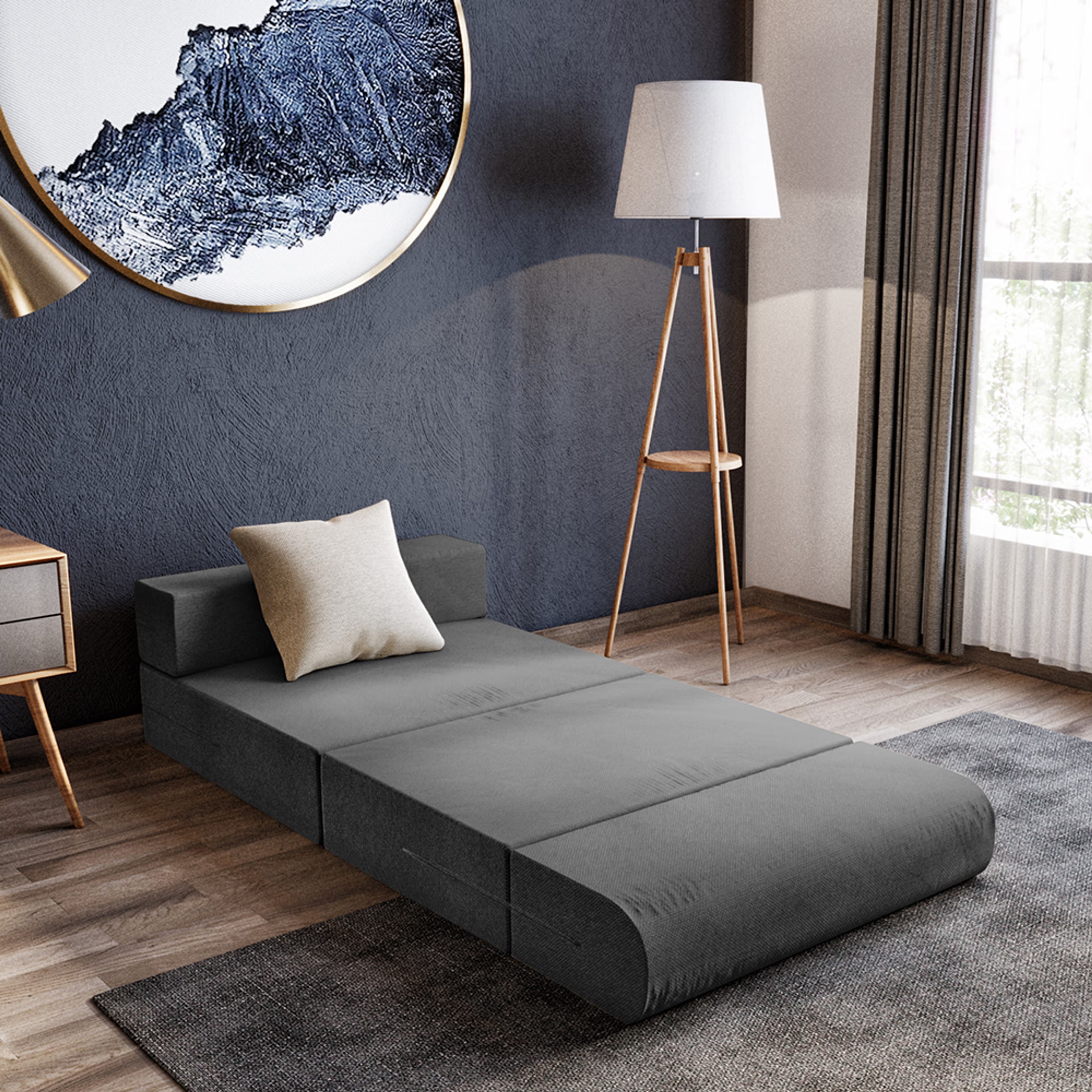 Wakefit Flipper Sofa cum Bed - One Seater, Omega Grey Regular, 7.5 Thickness, Single Seater, Omega Grey