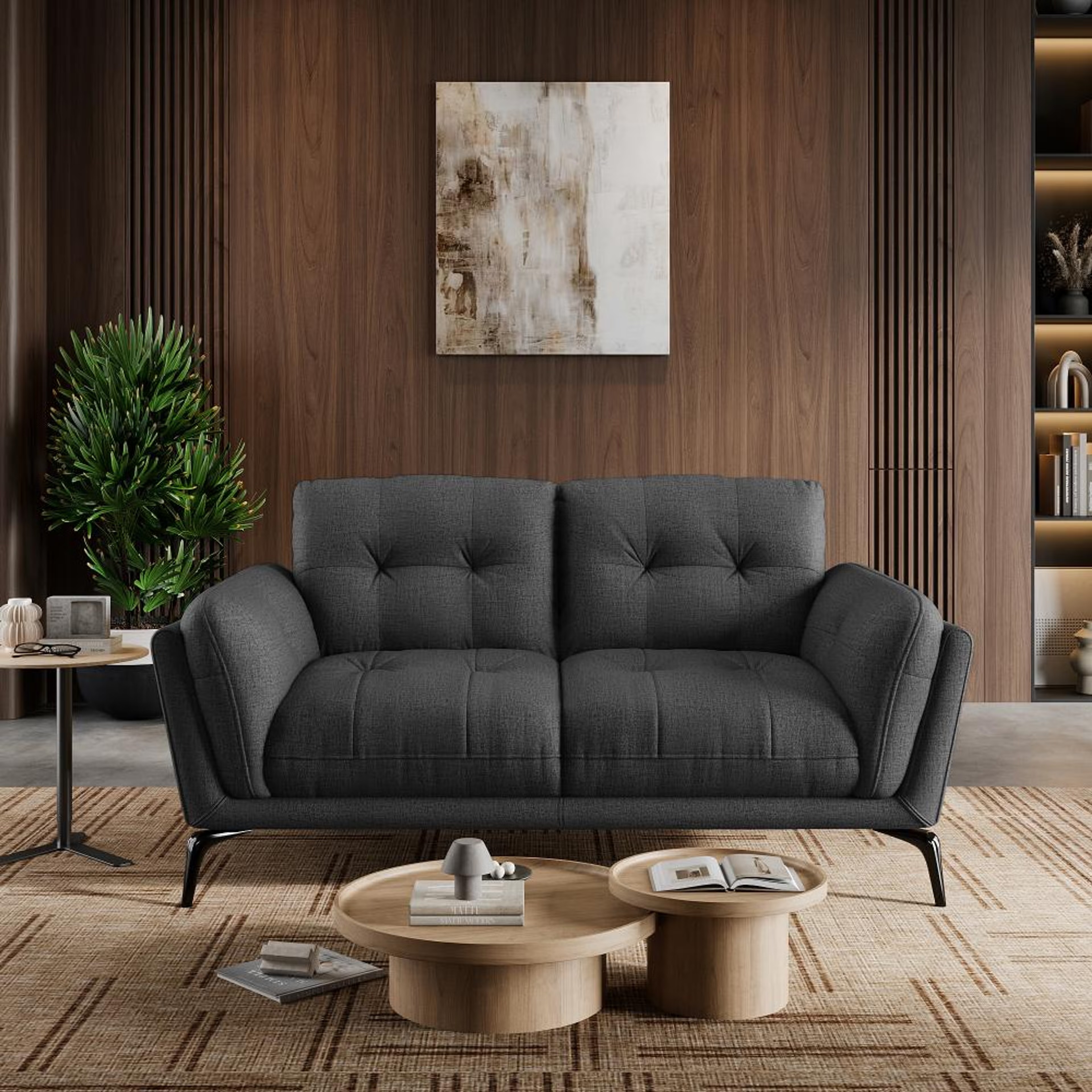 Wakefit Lille Sofa - Two Seater Regular, Two Seater, Charcoal Grey