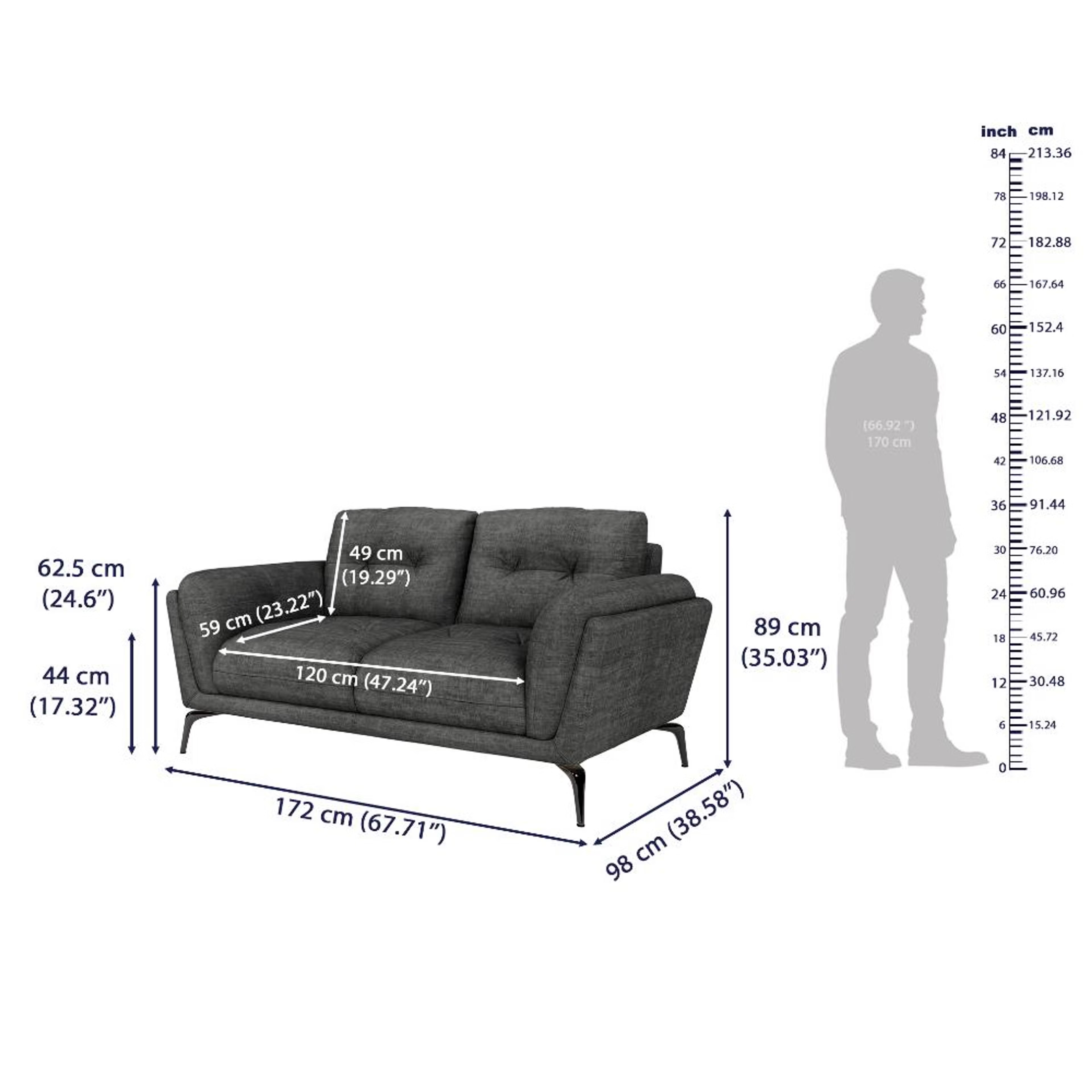 Wakefit Lille Sofa - Two Seater Regular, Two Seater, Charcoal Grey 7 Wakefit Lille Sofa - Two Seater Regular, Two Seater, Charcoal Grey
