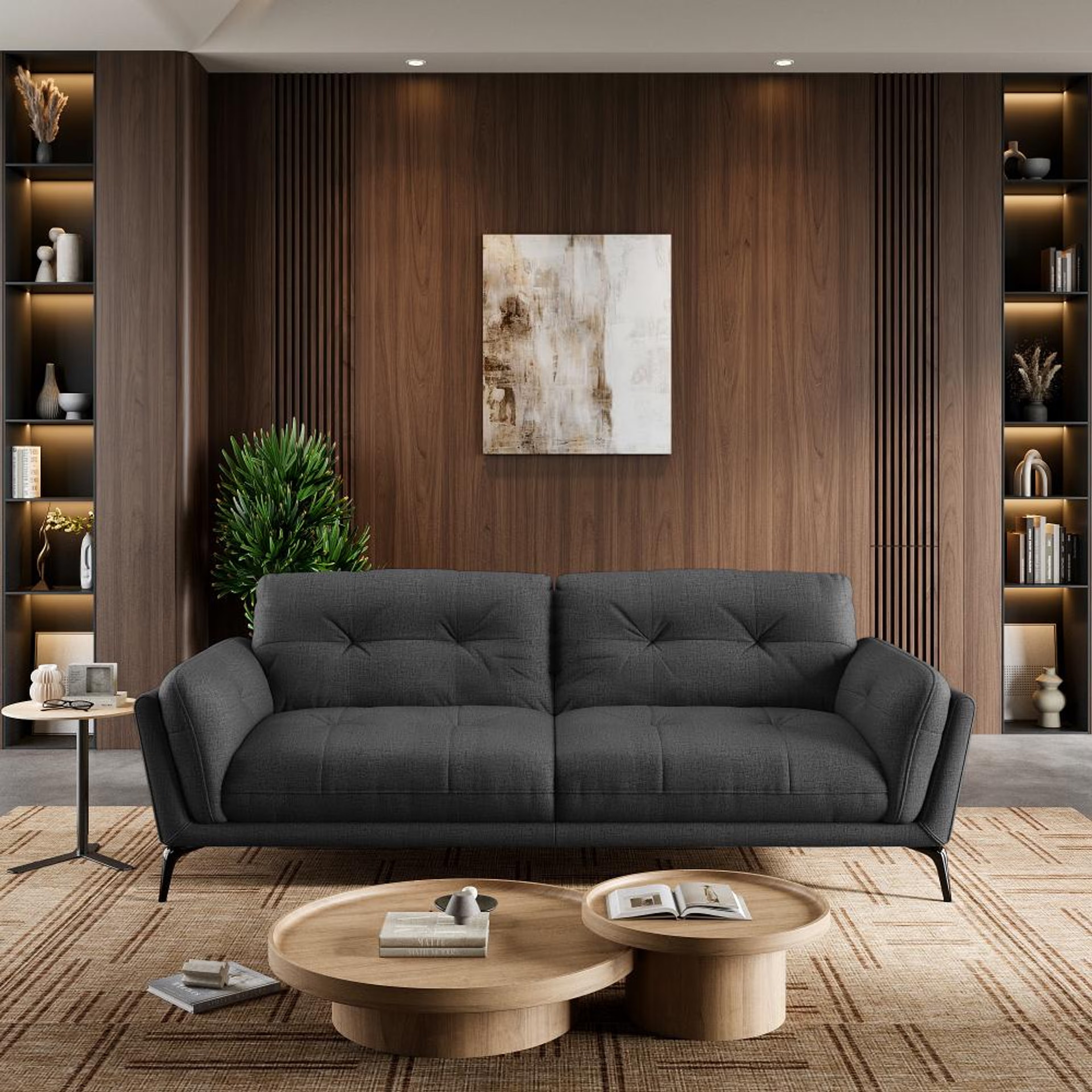 Wakefit Lille Sofa - Three Seater Regular, Three Seater, Charcoal Grey