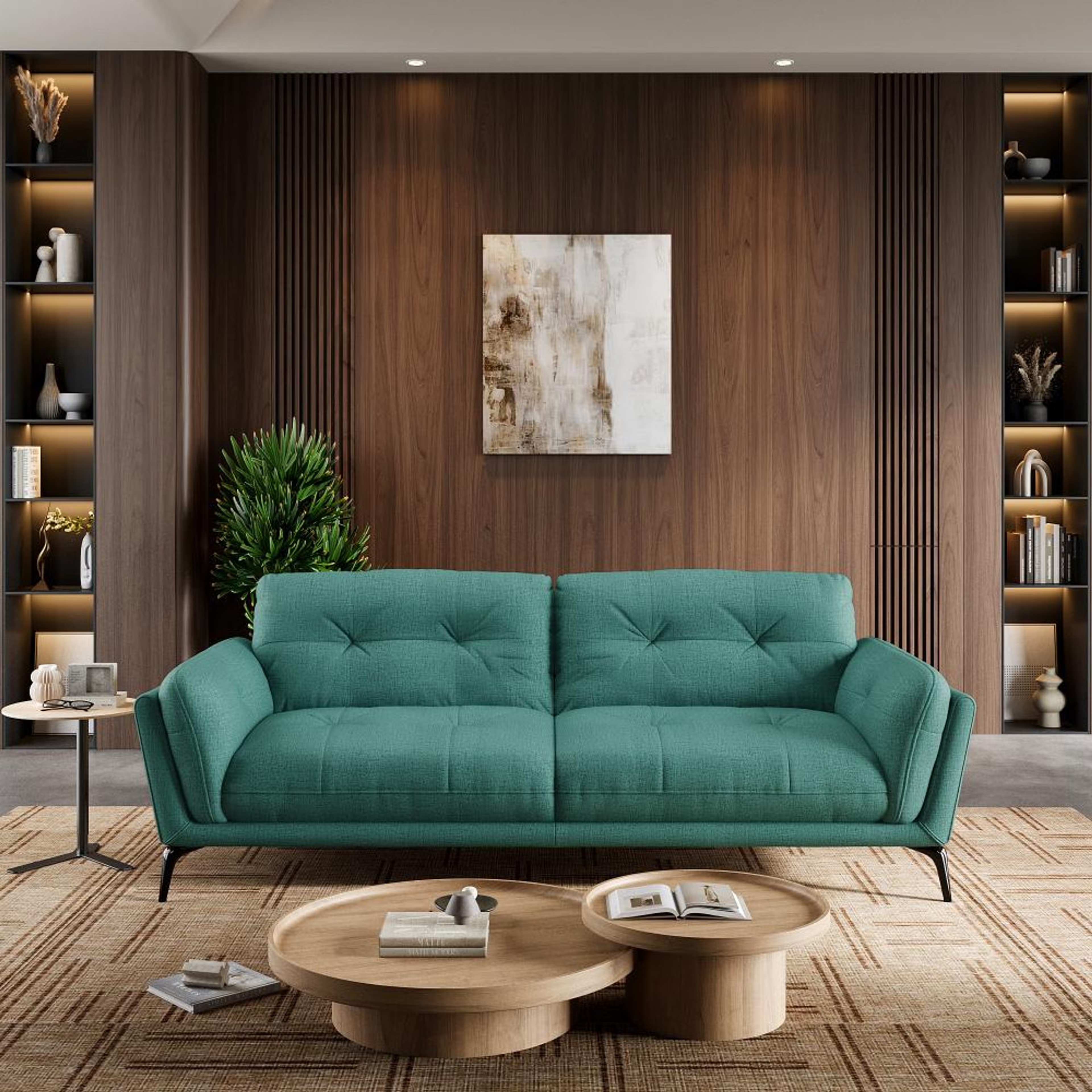 Wakefit Lille Sofa - Three Seater Regular, Three Seater, Aqua Blue