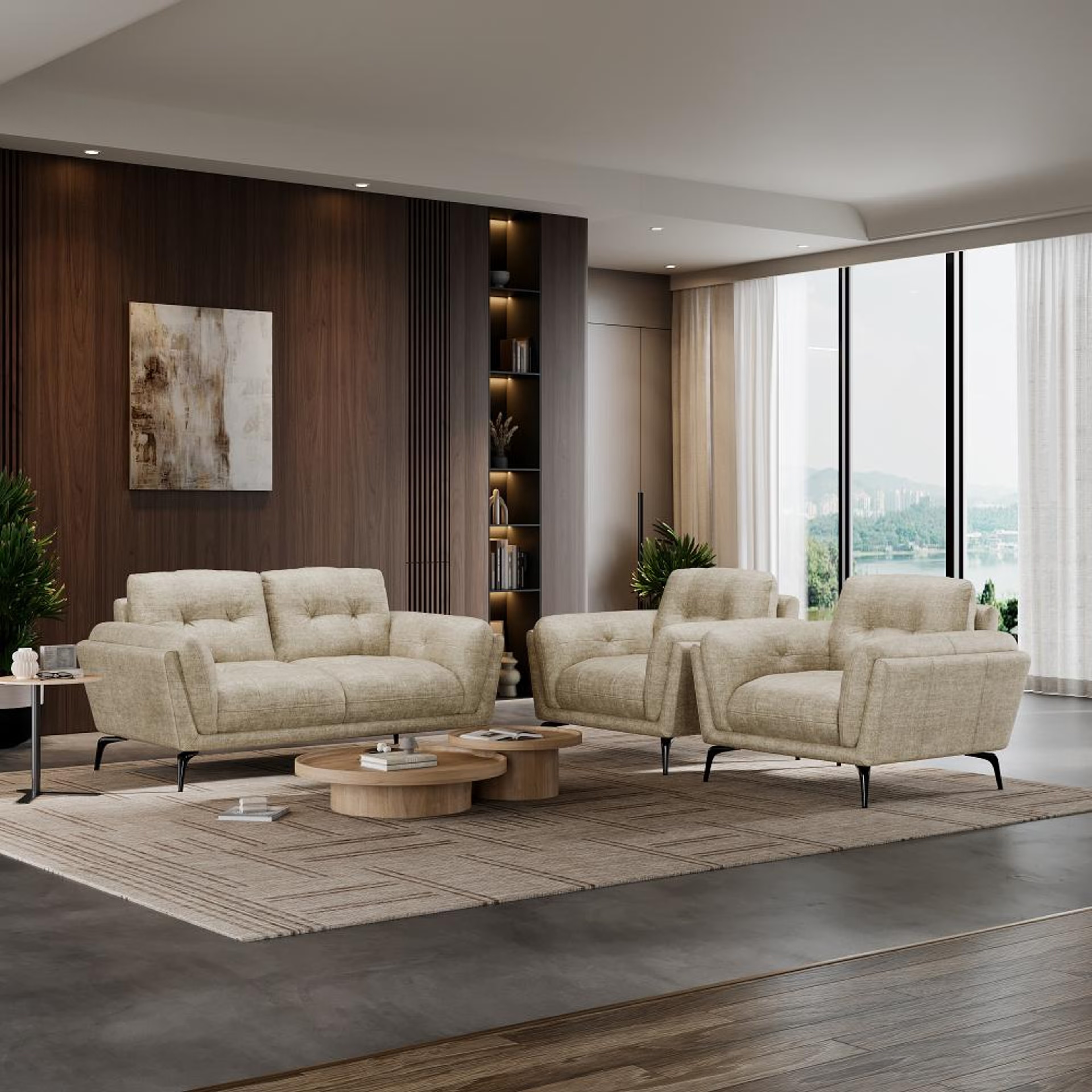 Home 28 Wakefit Lille Sofa Set (2+1+1) Seater Regular, Set (2+1+1), Beige