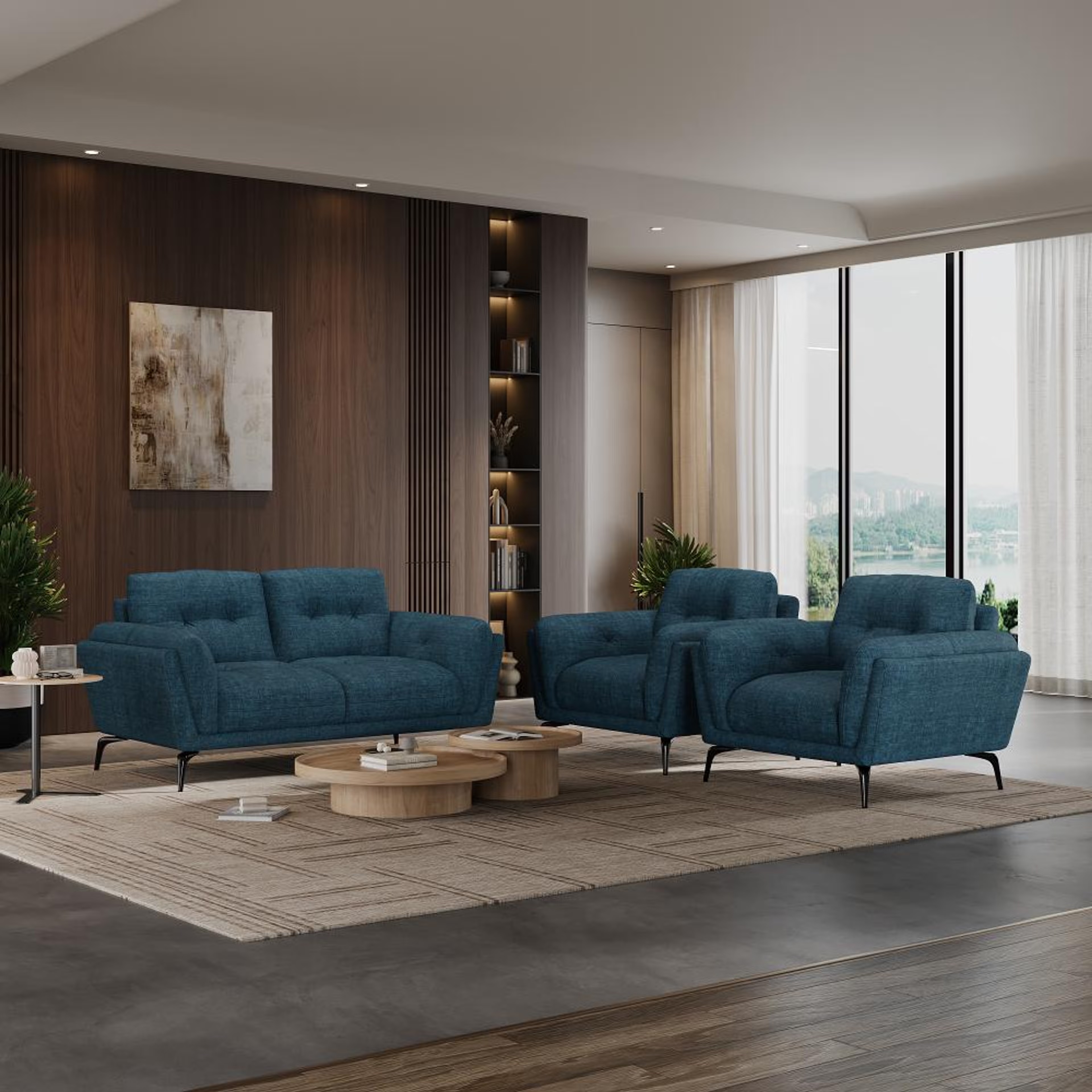 Home 46 Wakefit Lille Sofa Set (2+1+1) Seater Regular, Set (2+1+1), Deep Ocean