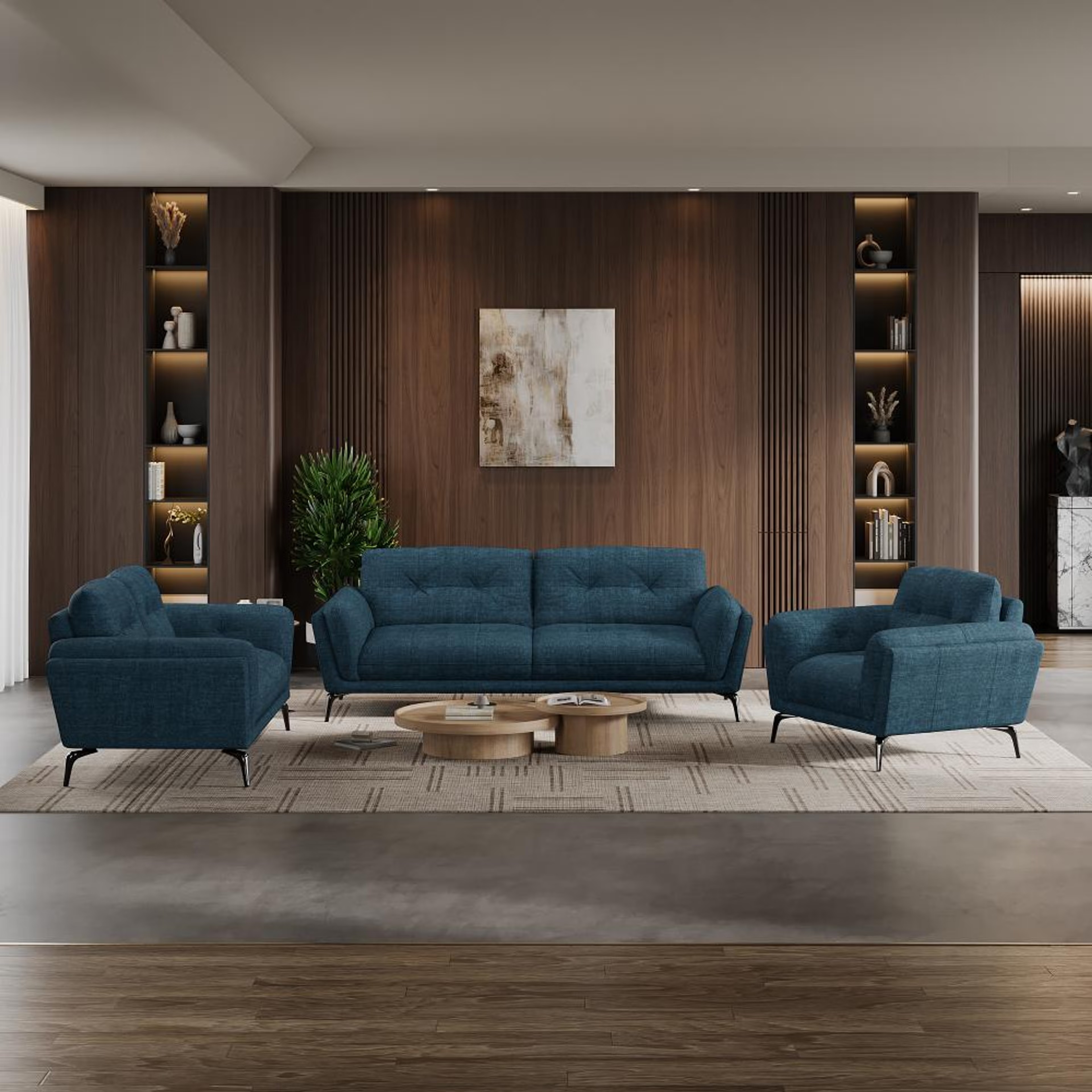 Wakefit Lille Sofa Set (3+2+1) Seater Regular, Set (3+2+1), Deep Ocean