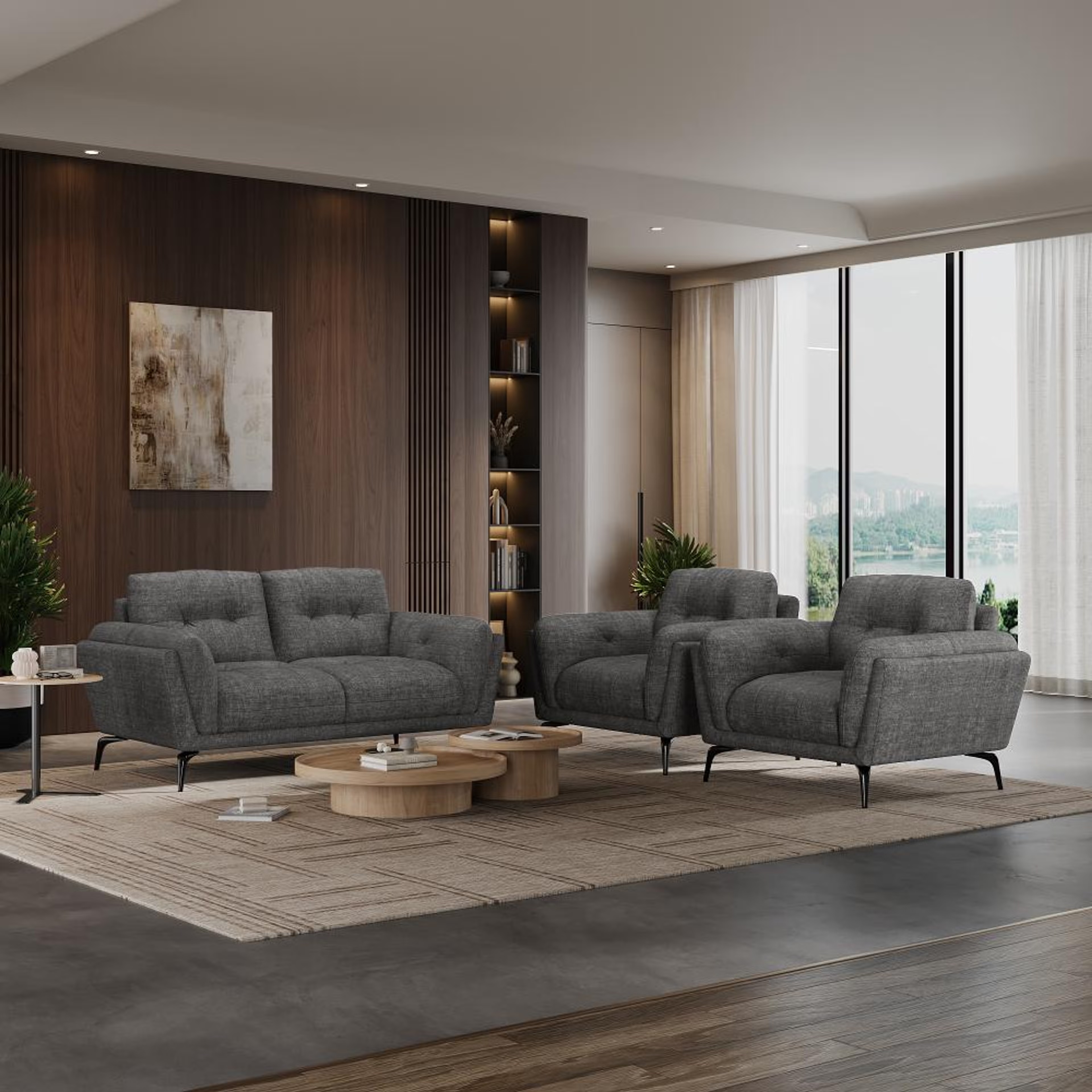 Wakefit Lille Sofa Set (2+1+1) Seater Regular, Set (2+1+1), Graphite