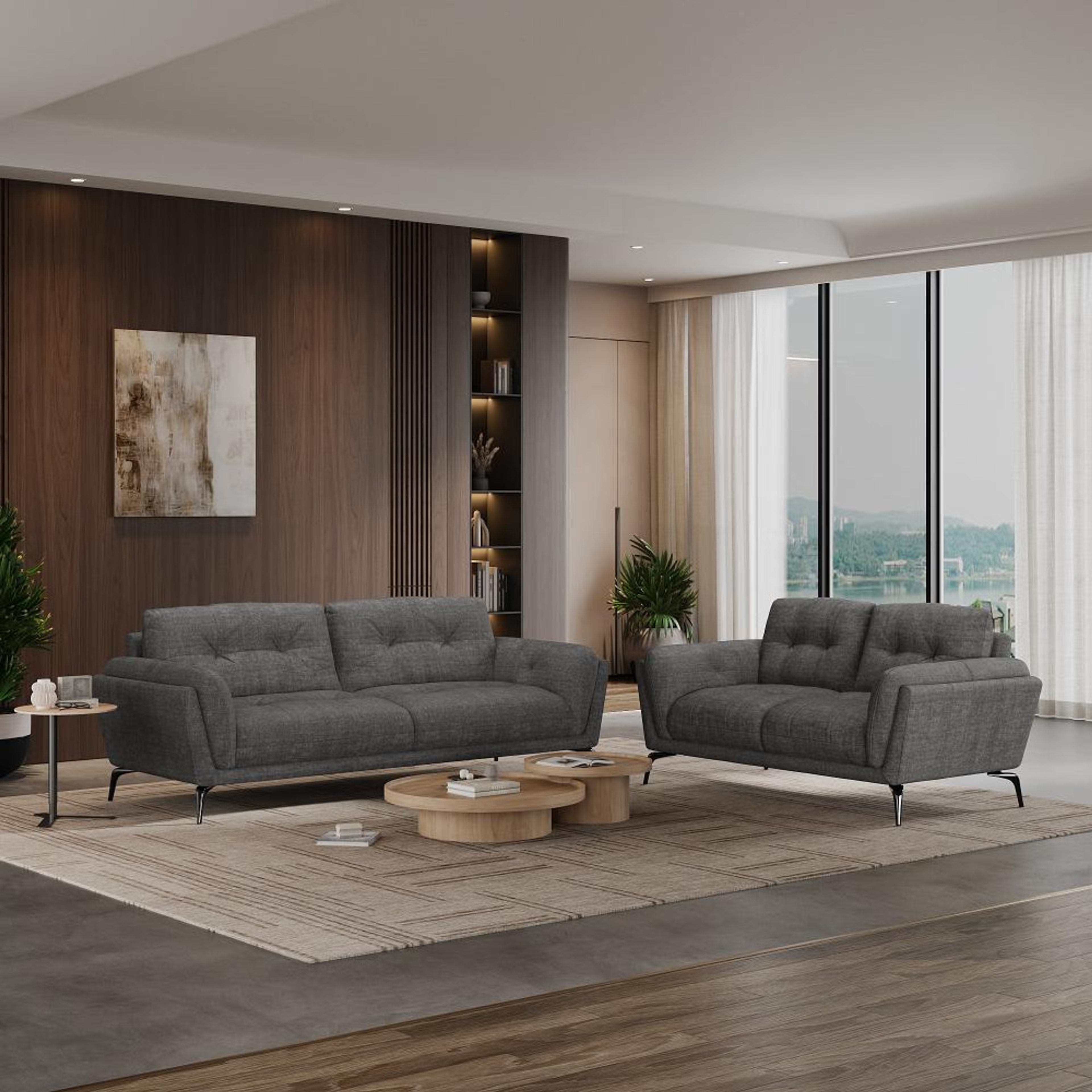 Home 28 Wakefit Lille Sofa Set (3+2) Seater Regular, Set (3+2), Graphite