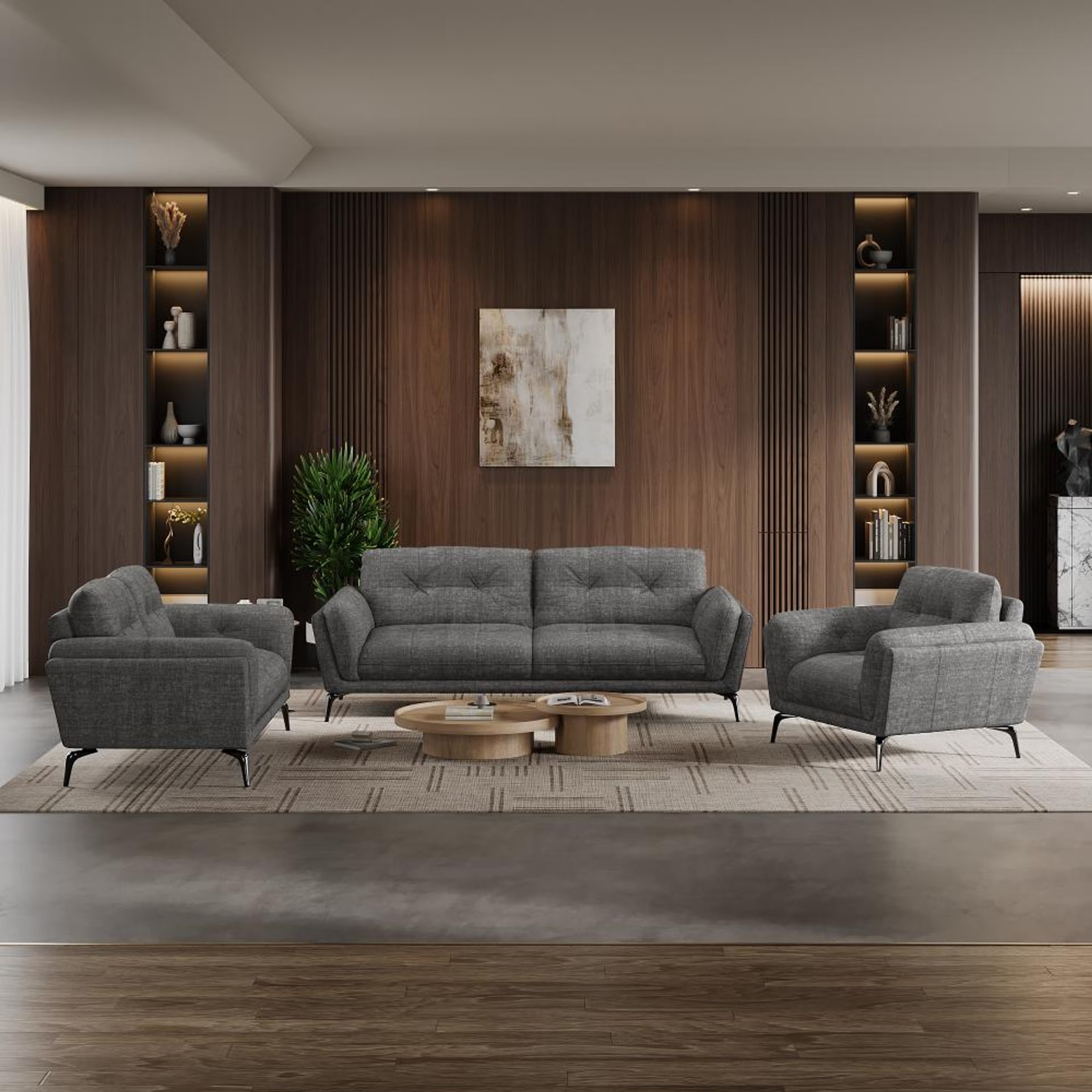 Wakefit Lille Sofa Set (3+2+1) Seater Regular, Set (3+2+1), Graphite