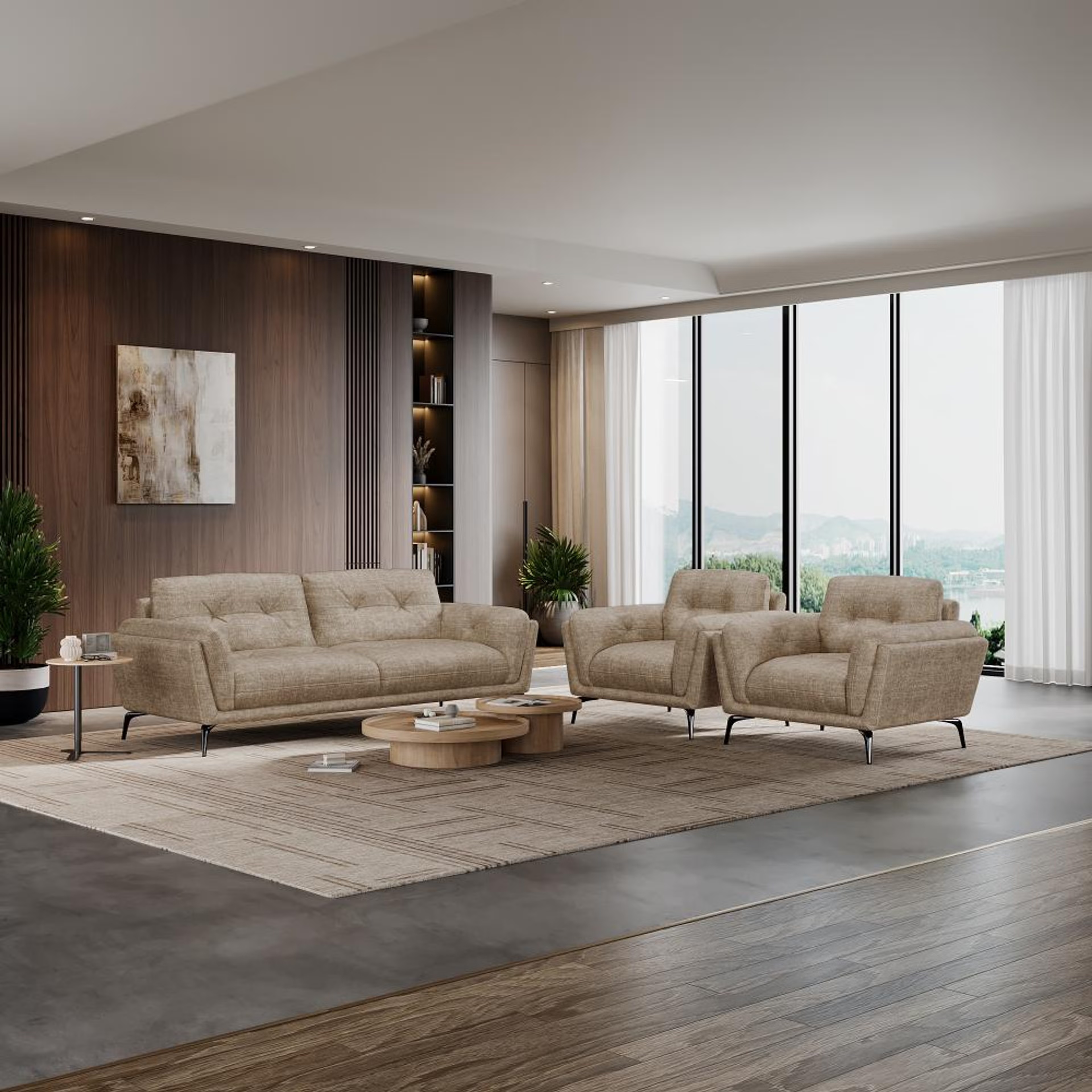 Home 34 Wakefit Lille Sofa Set (3+1+1) Seater Regular, Set (3+1+1), Taupe