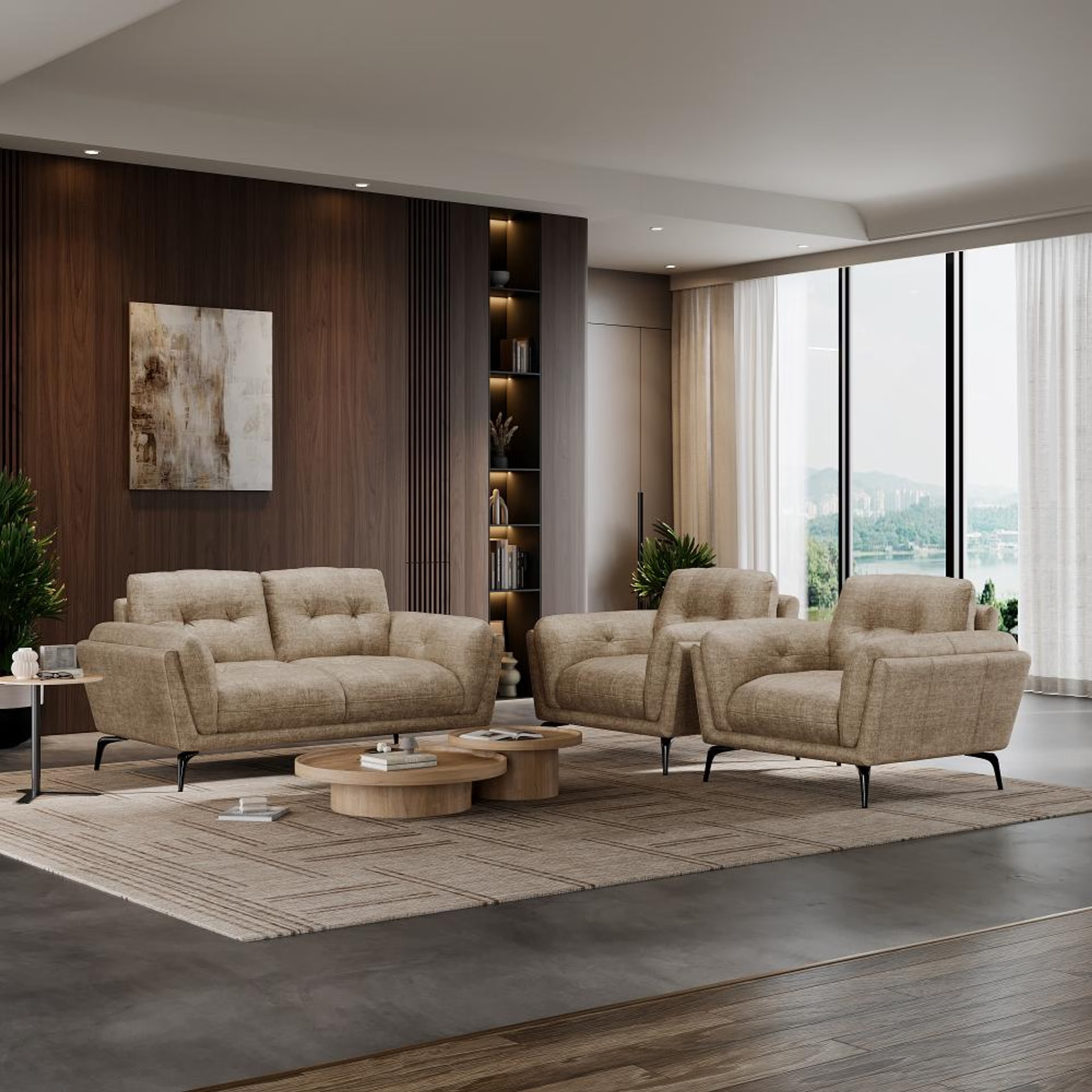 Wakefit Lille Sofa Set (2+1+1) Seater Regular, Set (2+1+1), Taupe