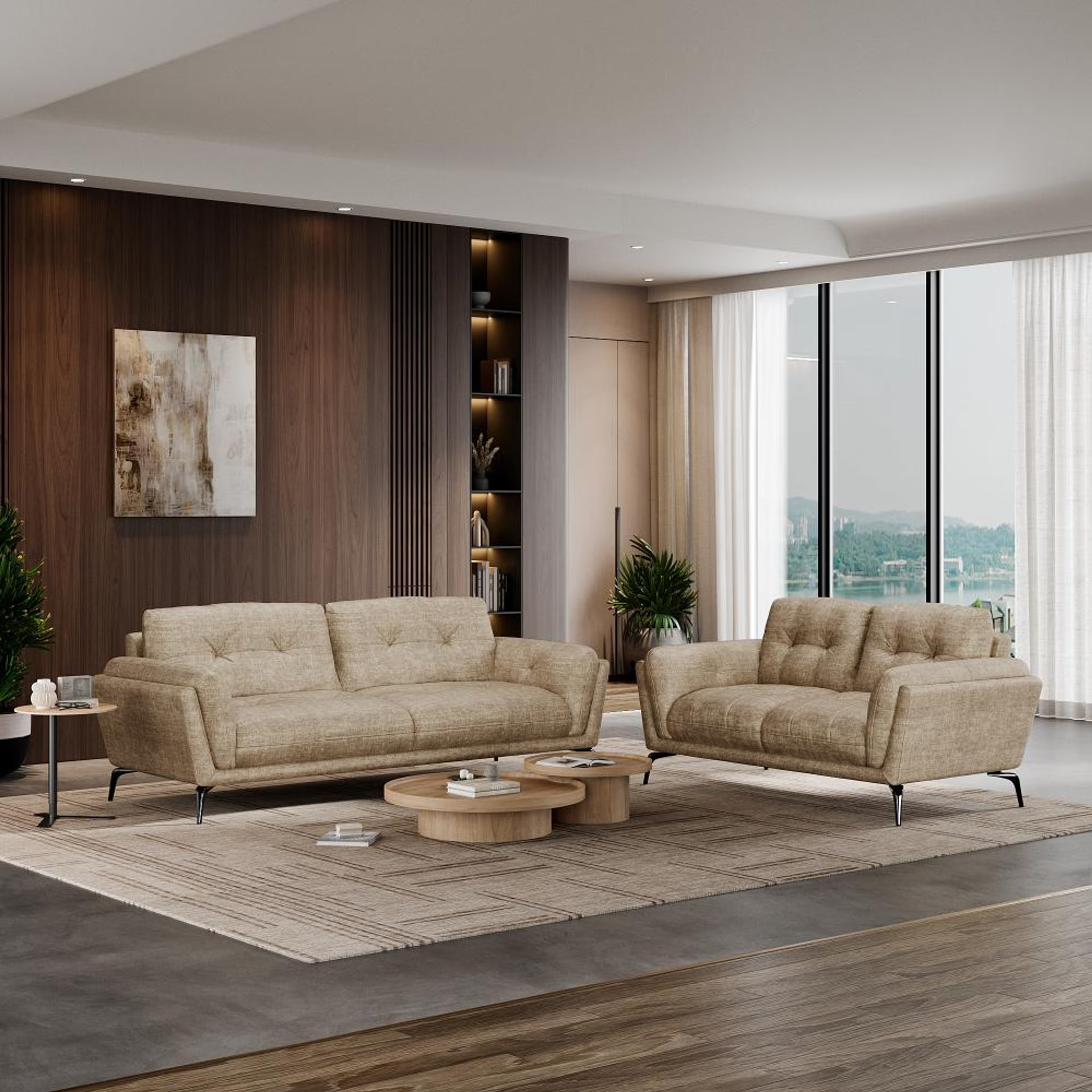 Wakefit Lille Sofa Set (3+2) Seater Regular, Set (3+2), Taupe