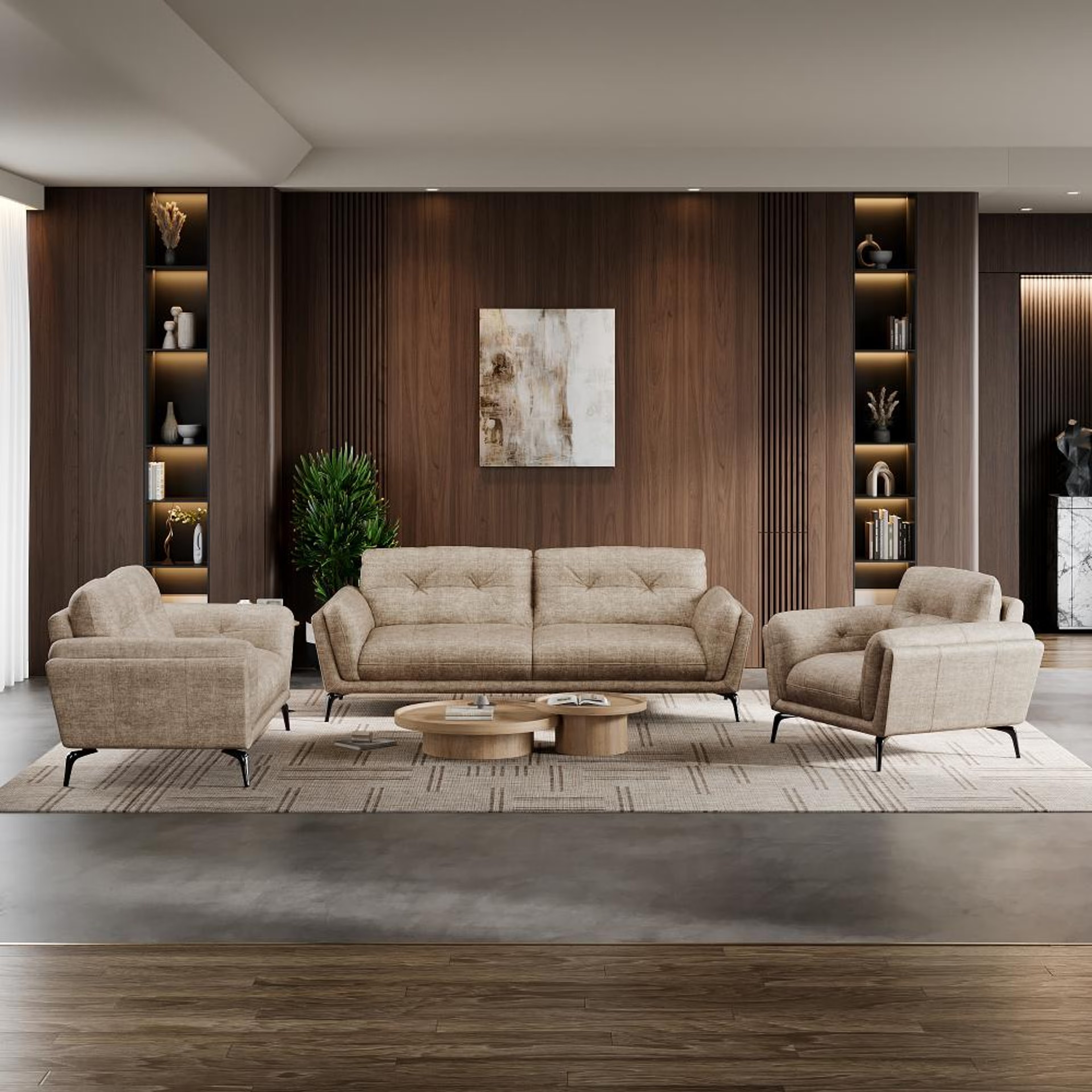 Wakefit Lille Sofa Set (3+2+1) Seater Regular, Set (3+2+1), Taupe