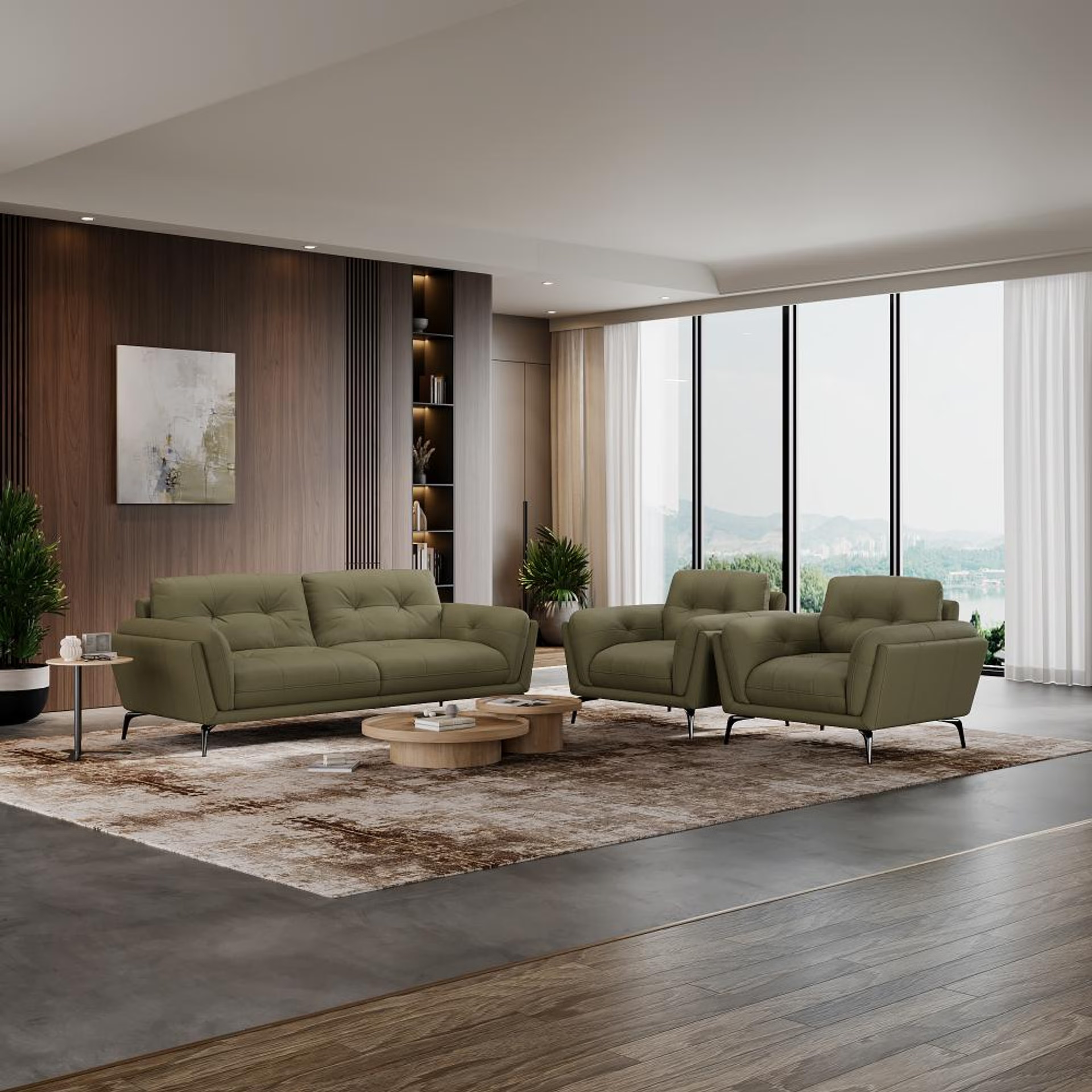 Wakefit Lille Sofa Set (3+1+1) Seater Regular, Set (3+1+1), Green