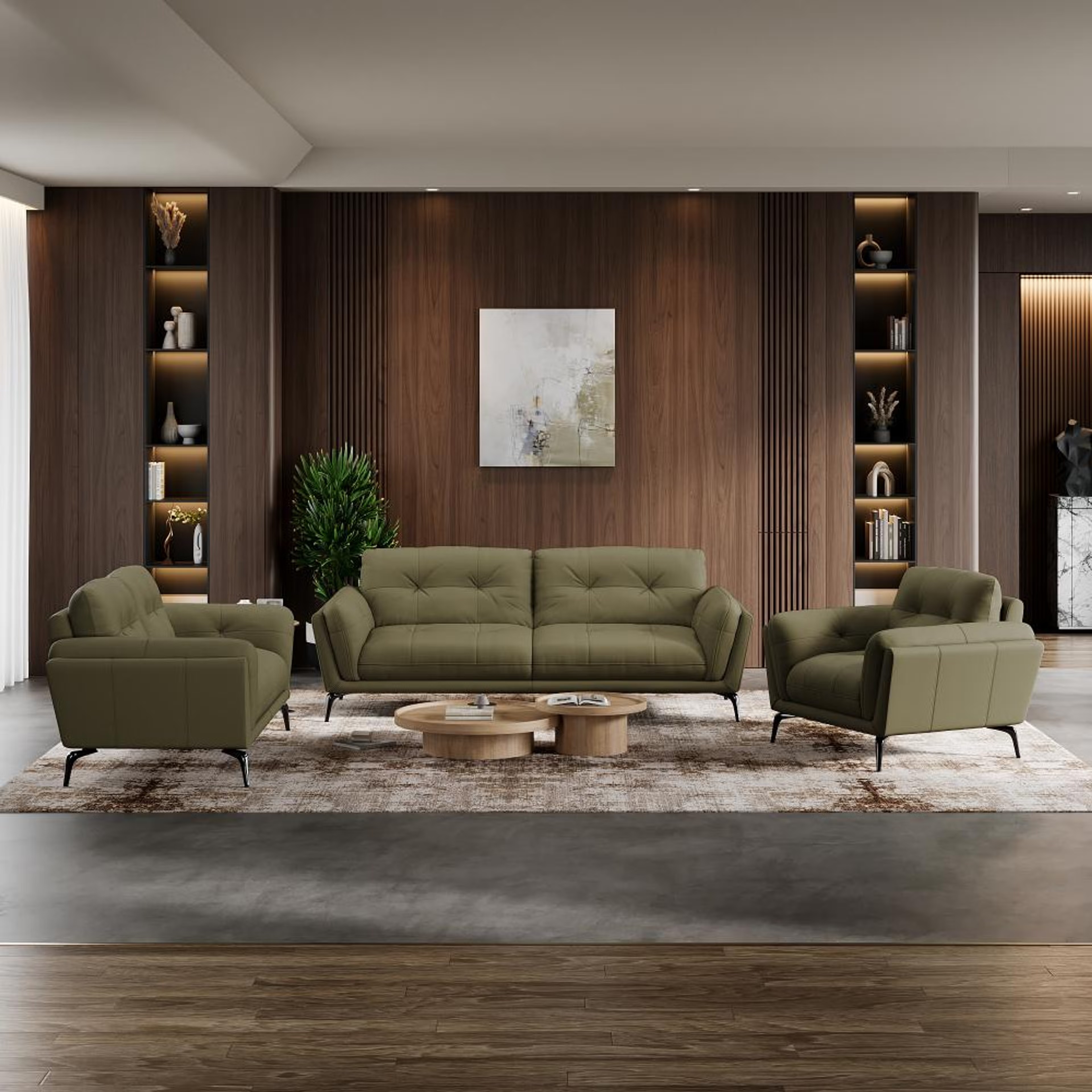 Wakefit Lille Sofa Set (3+2+1) Seater Regular, Set (3+2+1), Green