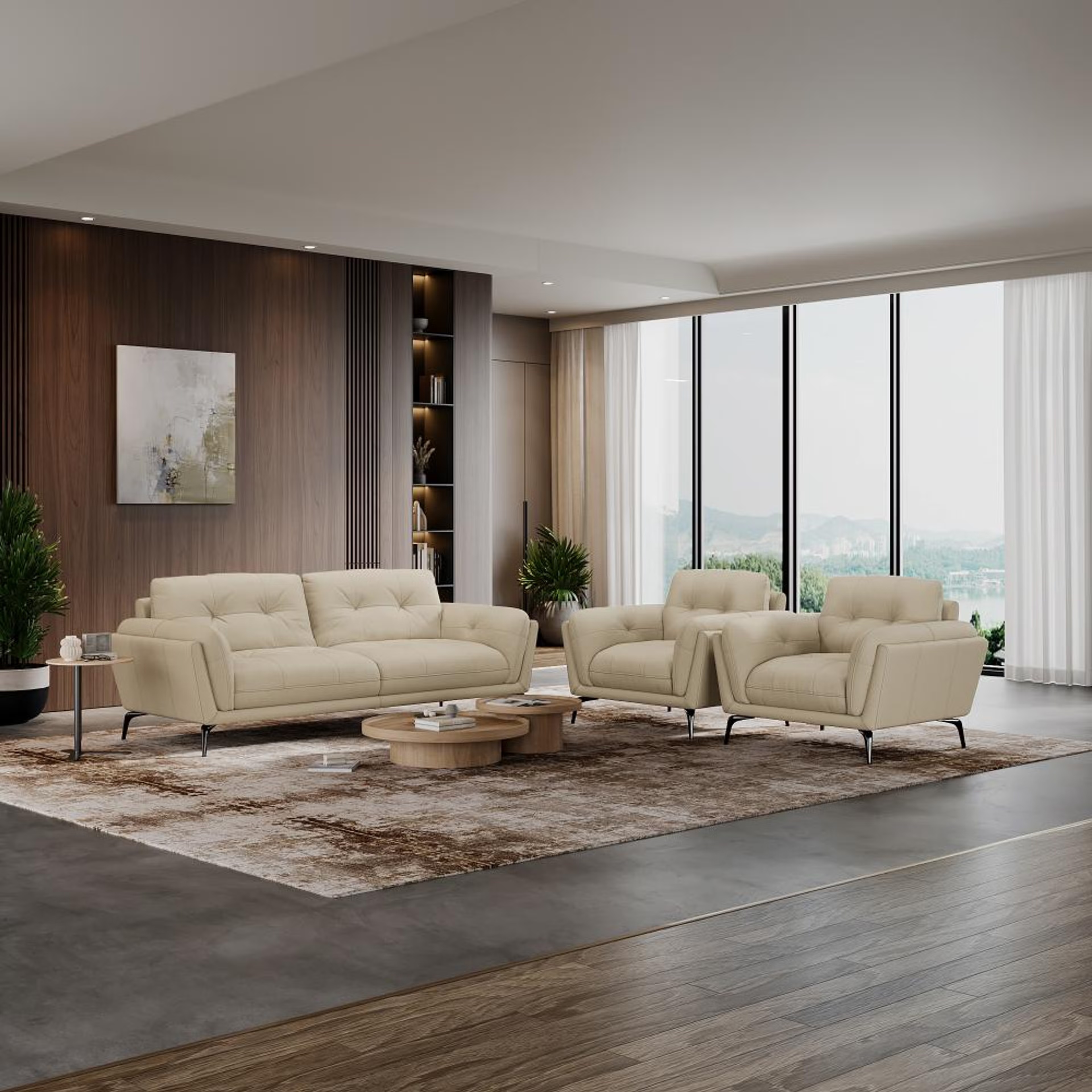 Wakefit Lille Sofa Set (3+1+1) Seater Regular, Set (3+1+1), Beige