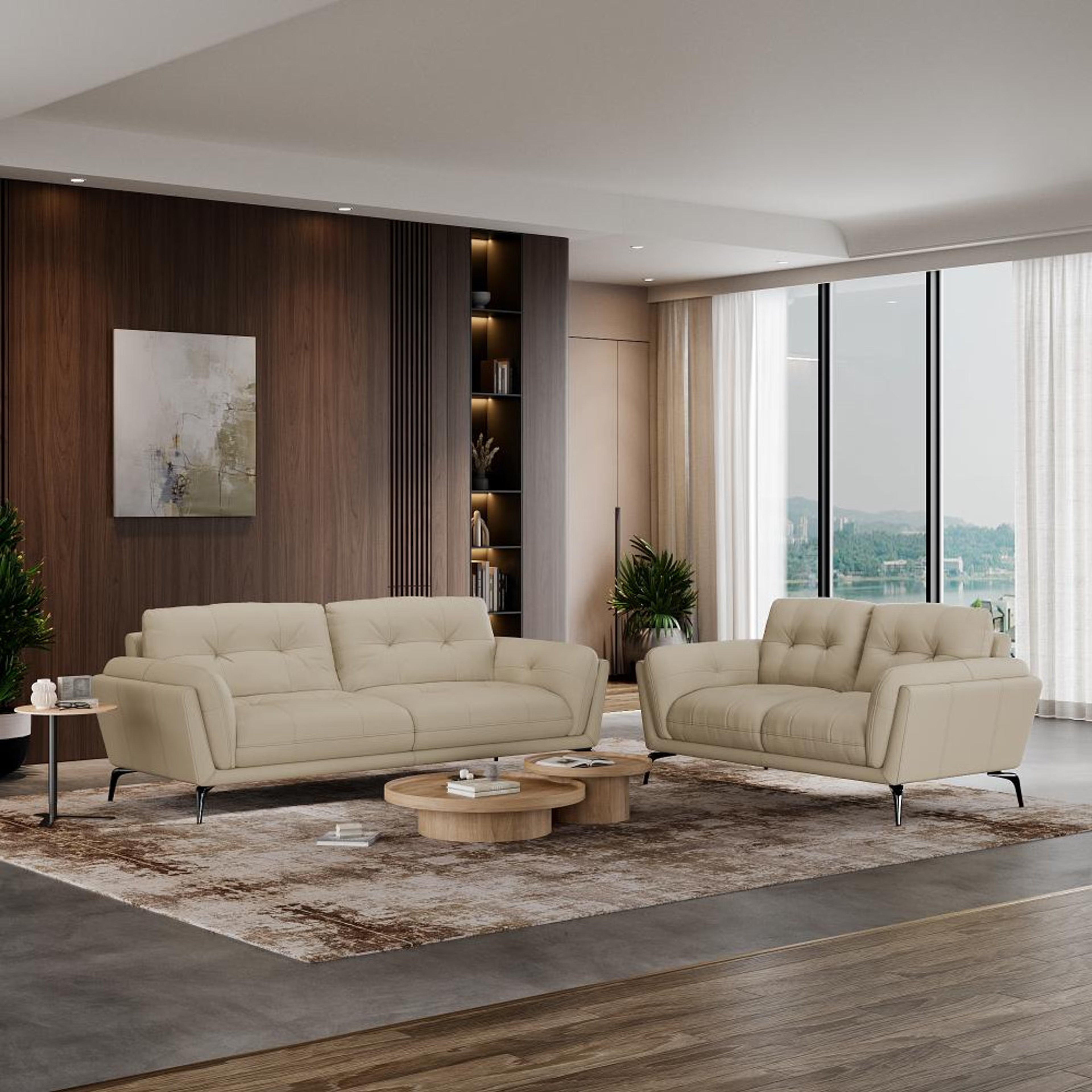 Home 40 Wakefit Lille Sofa Set (3+2) Seater Regular, Set (3+2), Beige