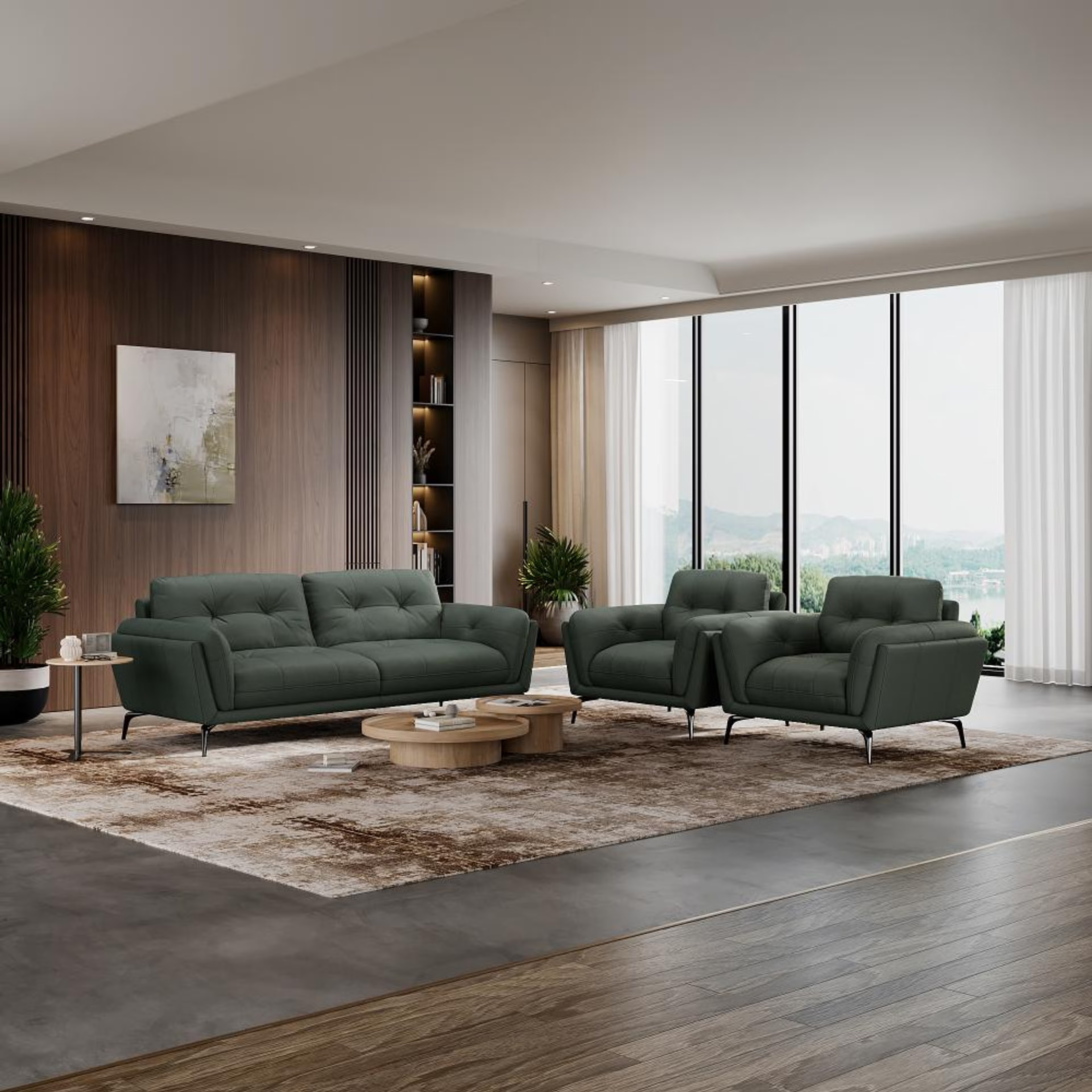 Home 36 Wakefit Lille Sofa Set (3+1+1) Seater Regular, Set (3+1+1), Forest Green
