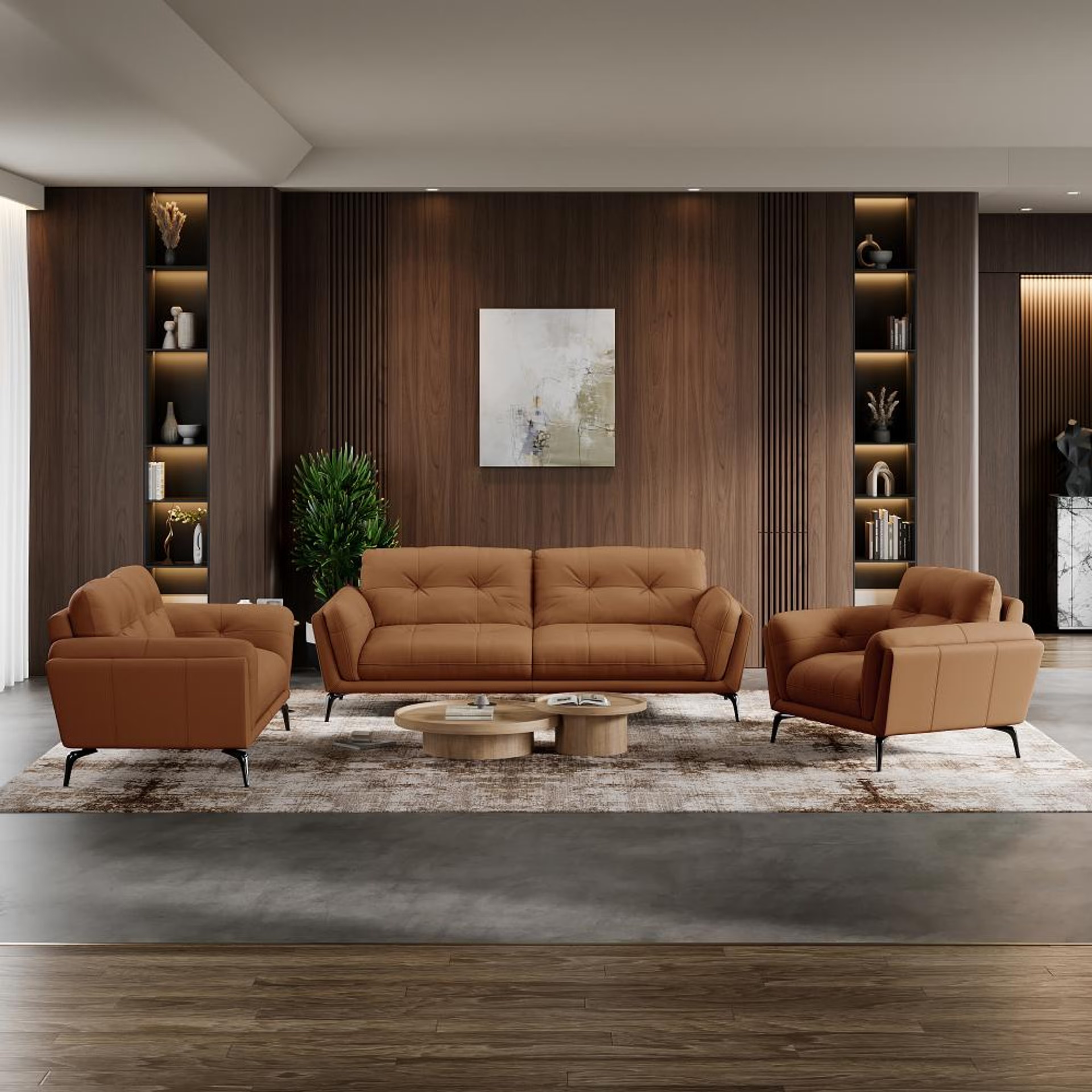 Home 43 Wakefit Lille Sofa Set (3+2+1) Seater Regular, Set (3+2+1), Brown