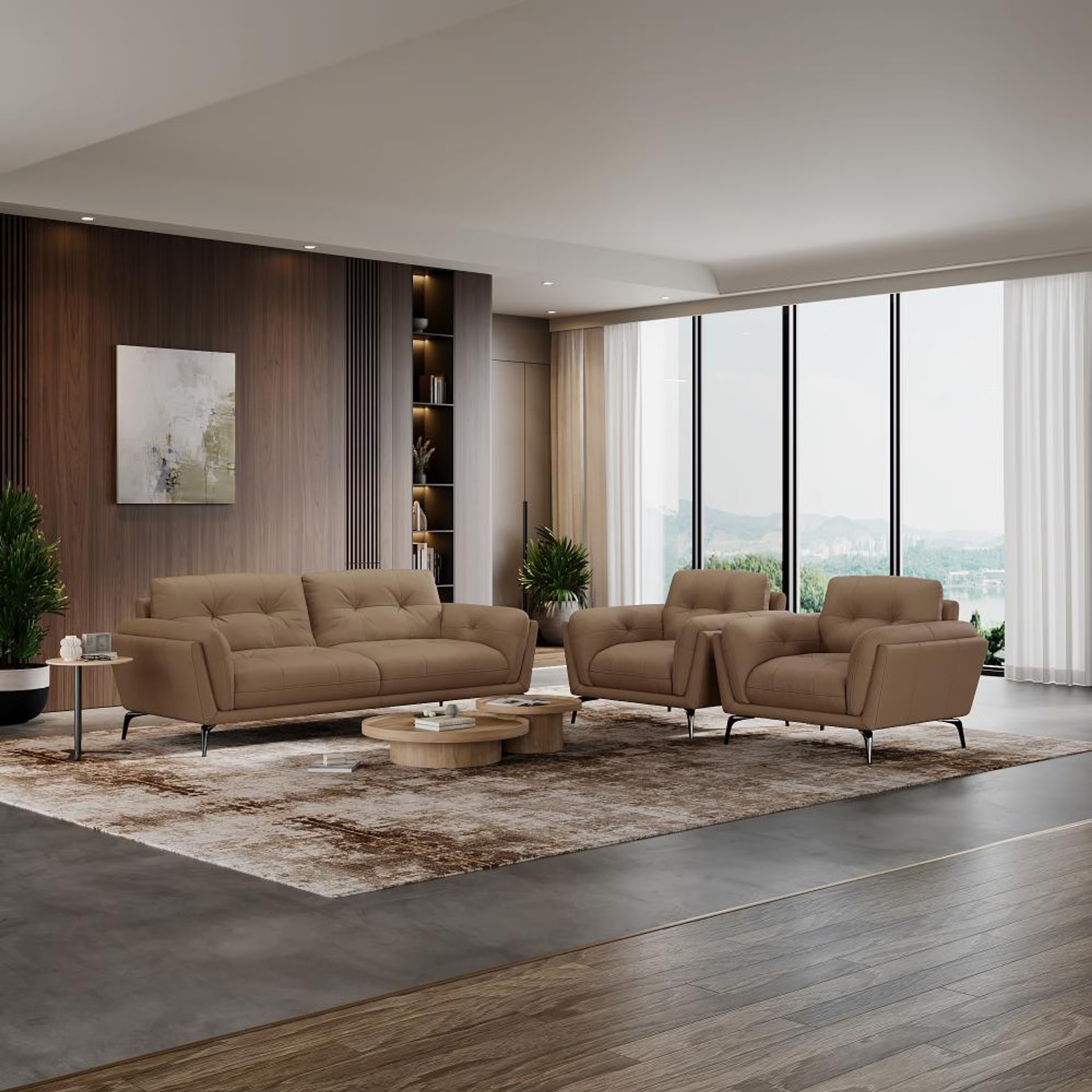 Wakefit Lille Sofa Set (3+1+1) Seater Regular, Set (3+1+1), Cappuccino