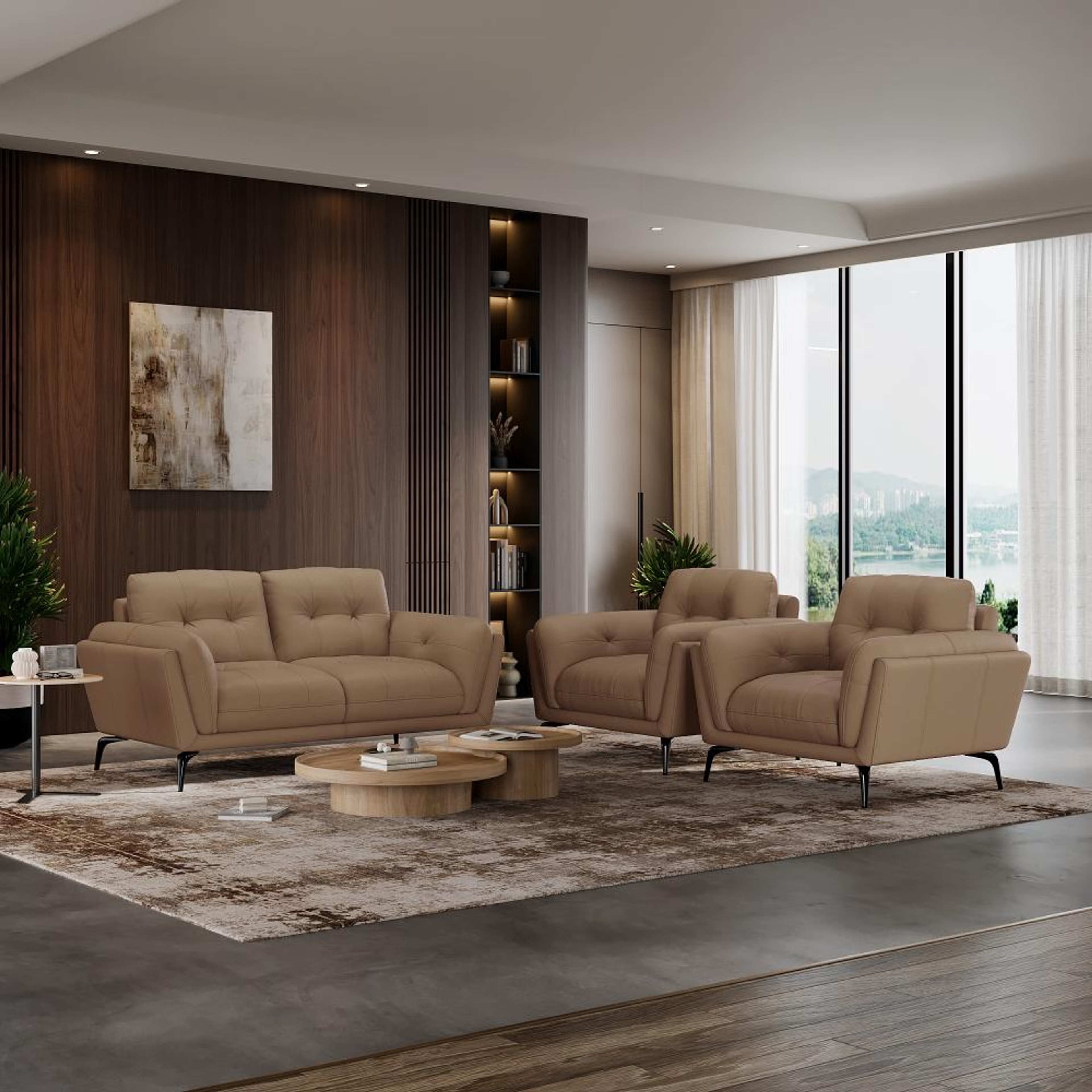 Wakefit Lille Sofa Set (2+1+1) Seater Regular, Set (2+1+1), Cappuccino