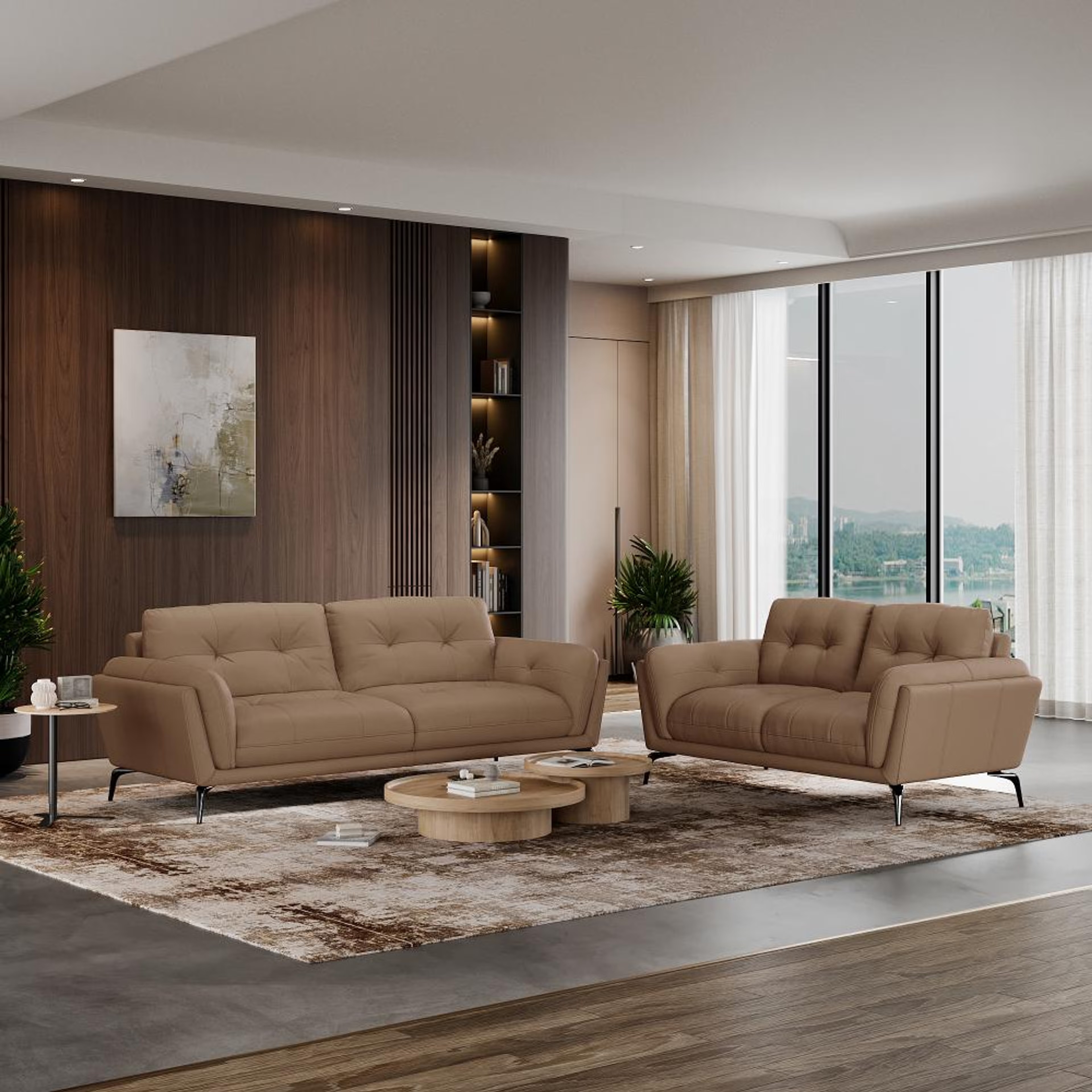Wakefit Lille Sofa Set (3+2) Seater Regular, Set (3+2), Cappuccino