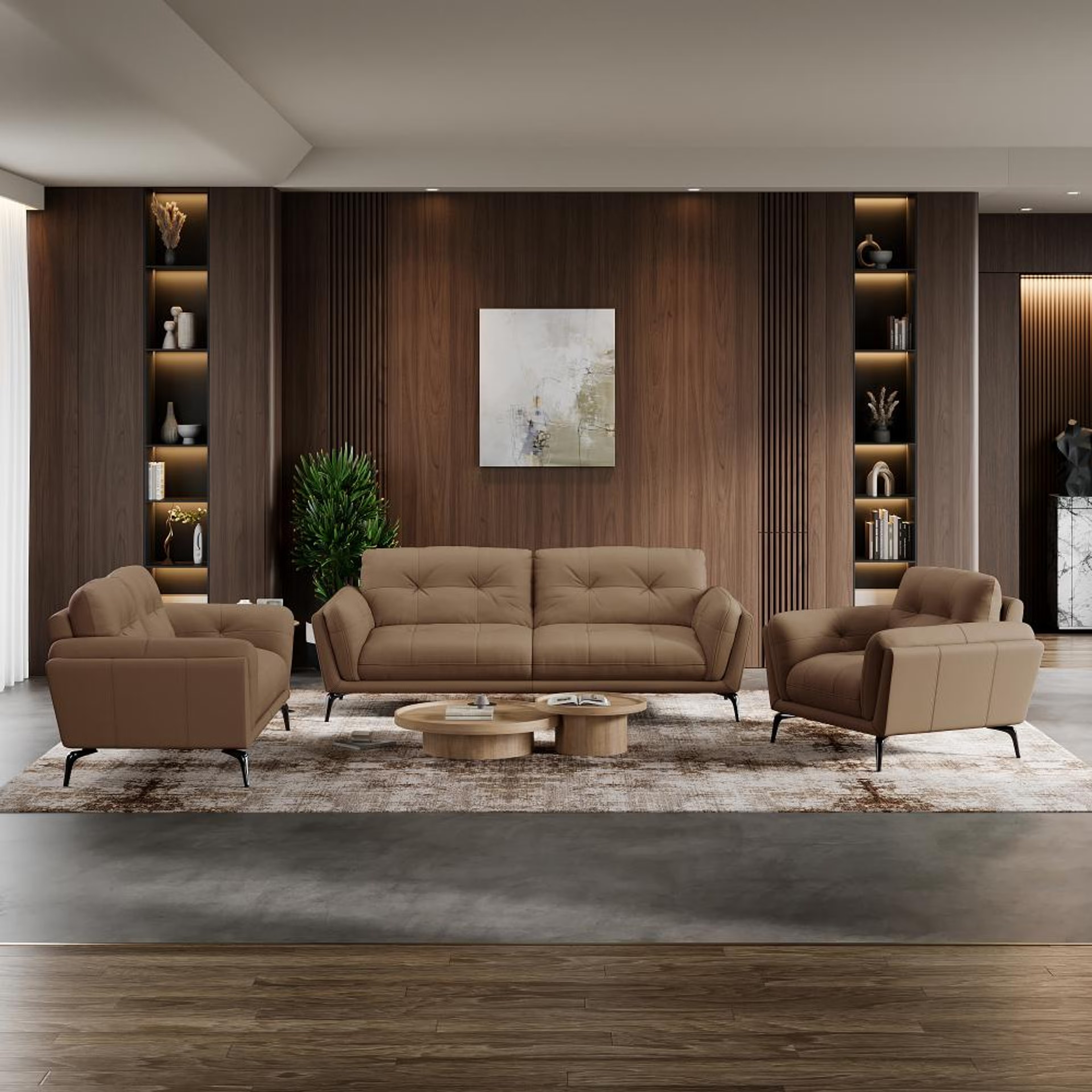 Wakefit Lille Sofa Set (3+2+1) Seater Regular, Set (3+2+1), Cappuccino