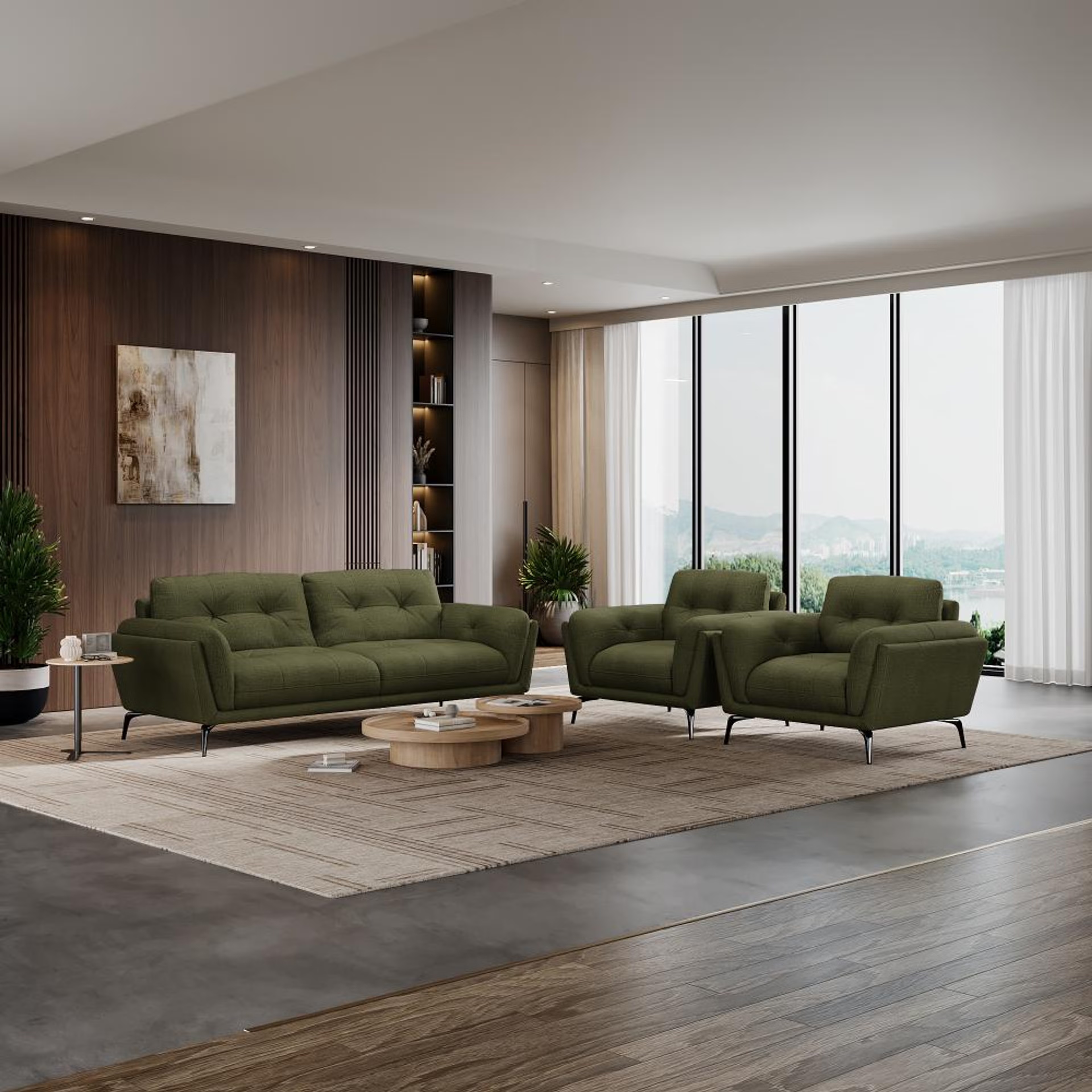Wakefit Lille Sofa Set (3+1+1) Seater Regular, Set (3+1+1), Green